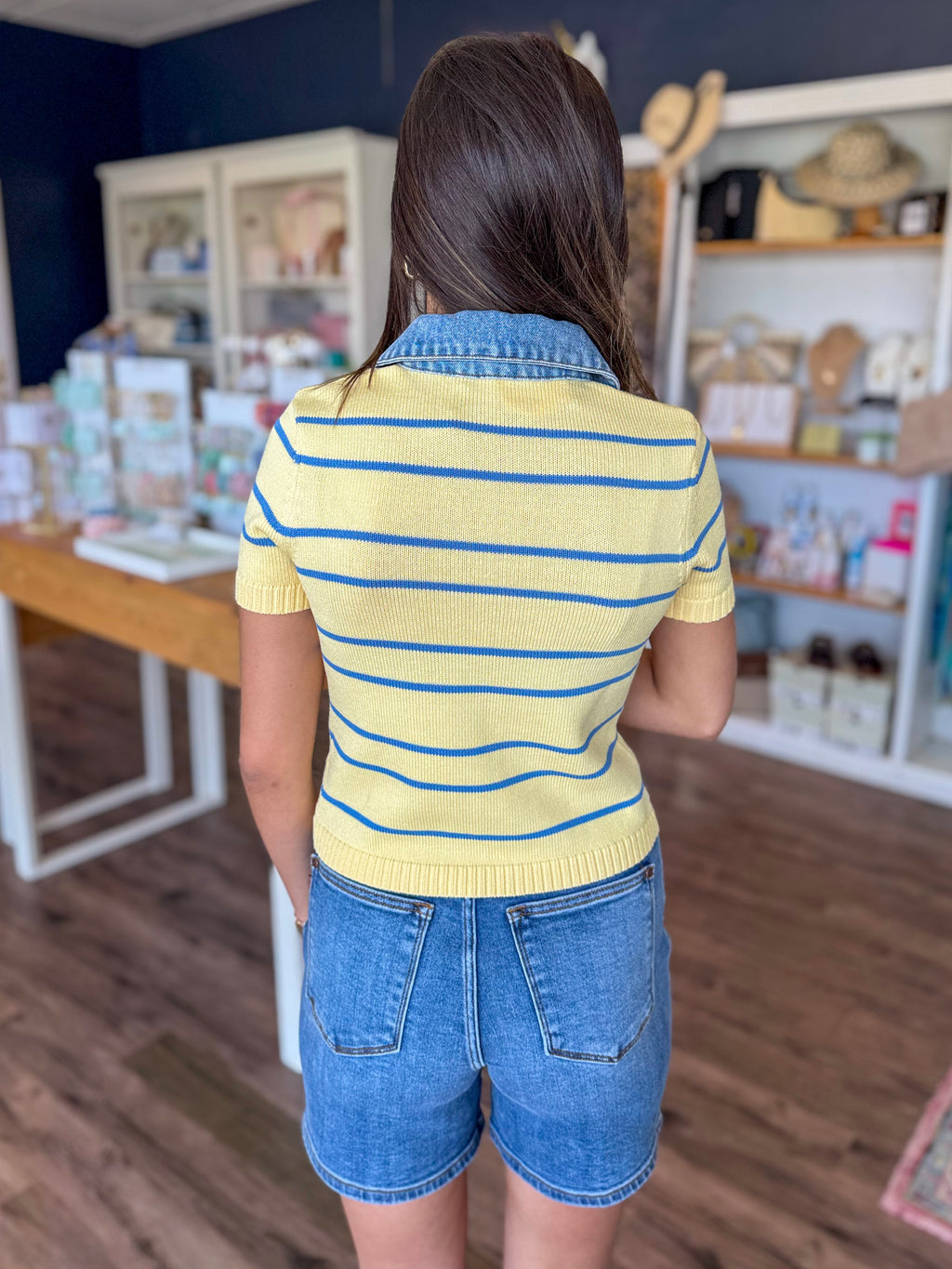 Yellow and Denim Stripe Knit Top