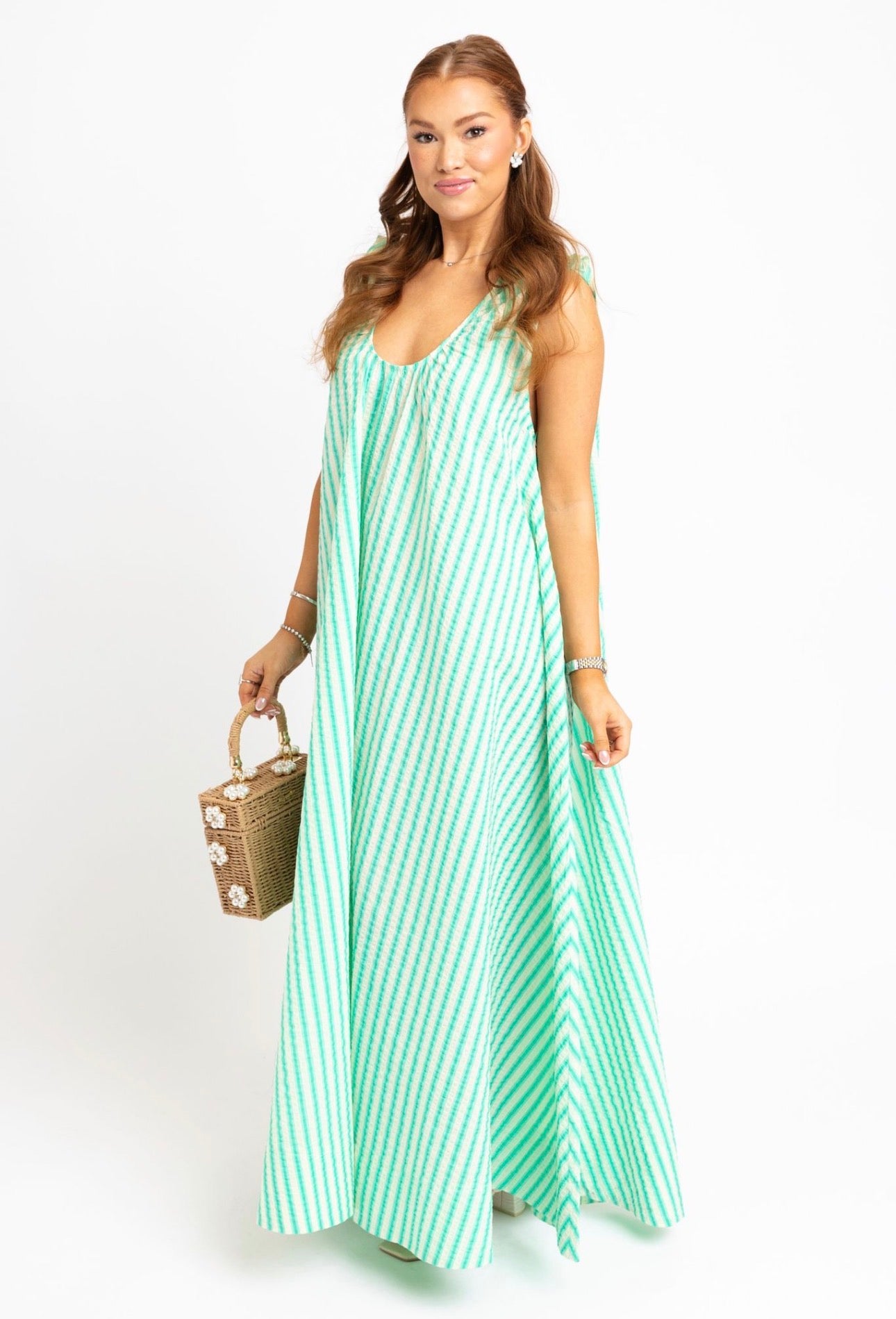 Seersucker Stripe Scoop Neck Maxi
