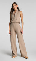 Shawl Collar Half Zip Jumpsuit