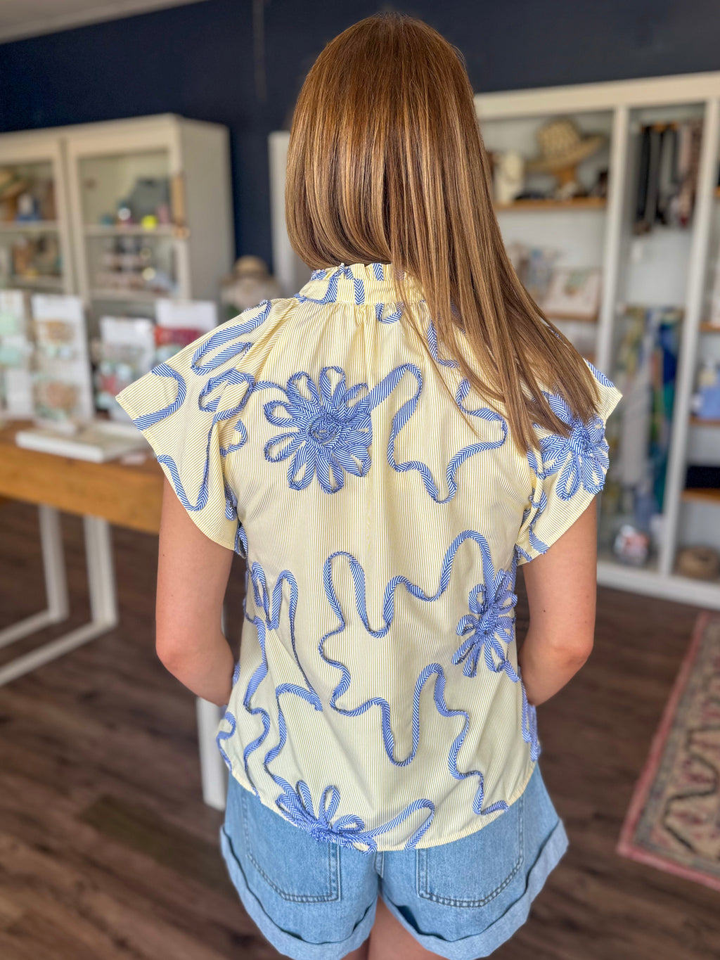 Stripe Floral Ribbon Top