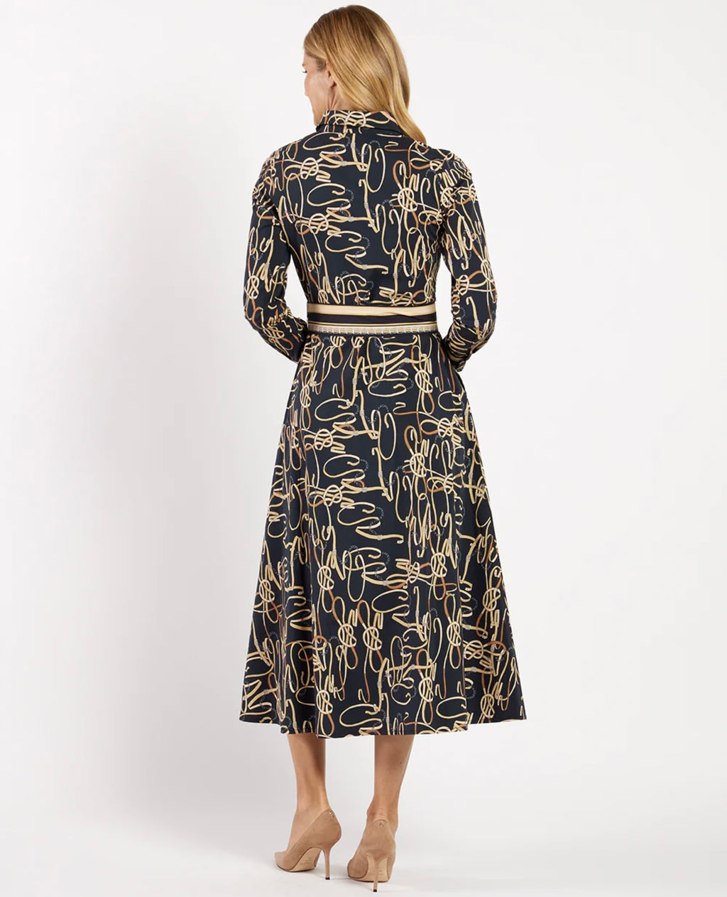 Kitty Dress in Belt Border Black