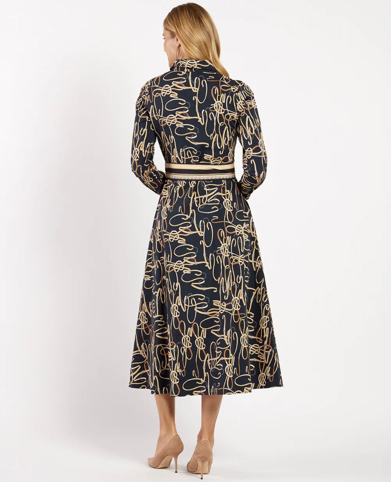 Kitty Dress in Belt Border Black