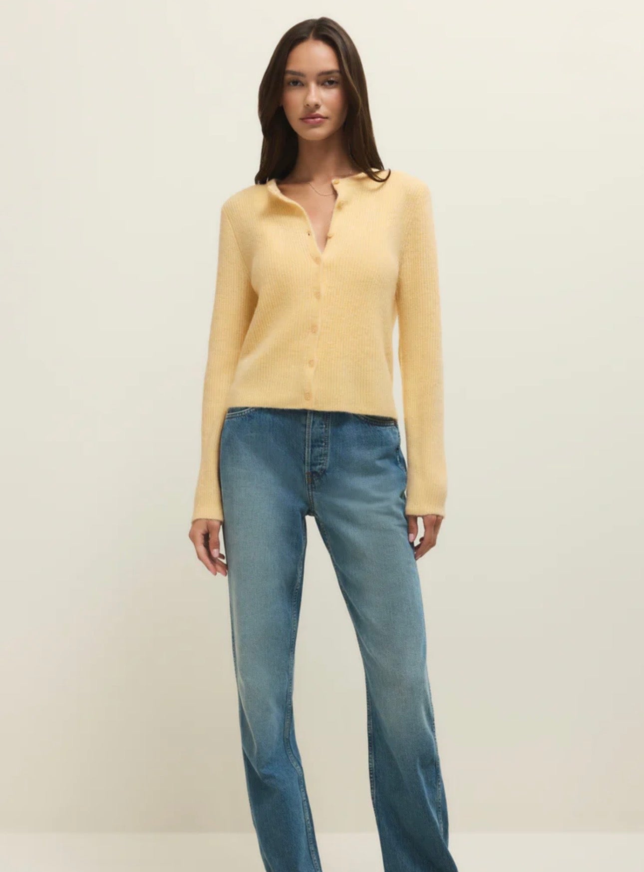 Medina Rib Cardigan in Custard