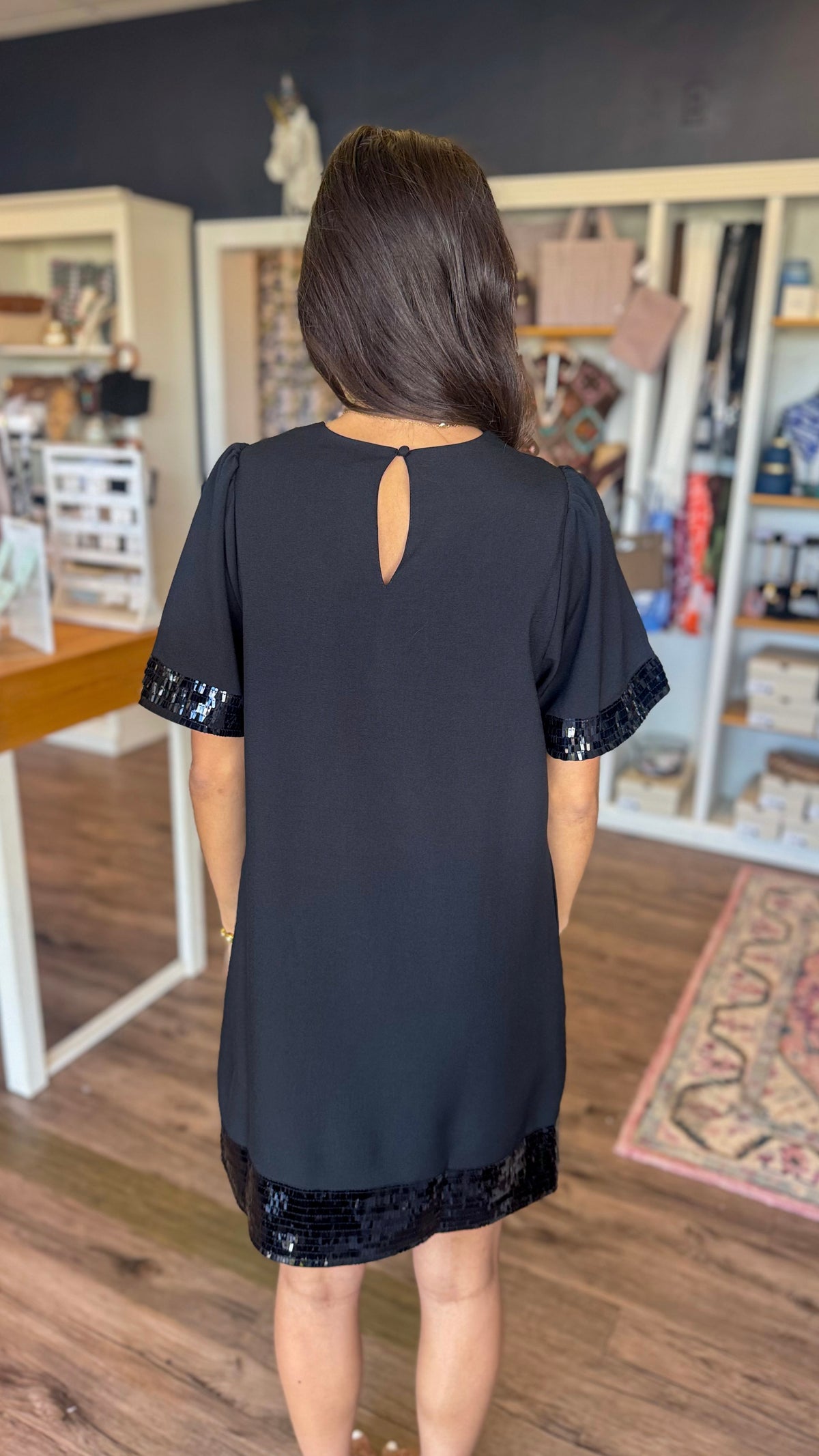 Sequin Trim Black Dress