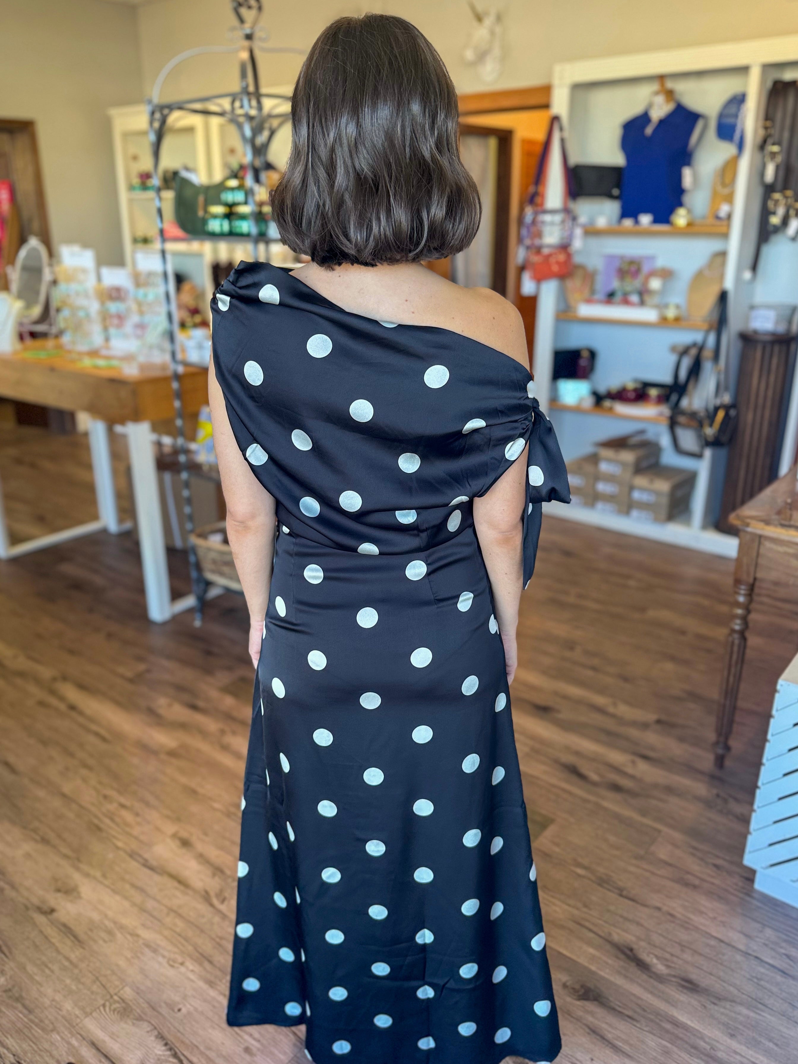 Polka Dot Satin Maxi Dress