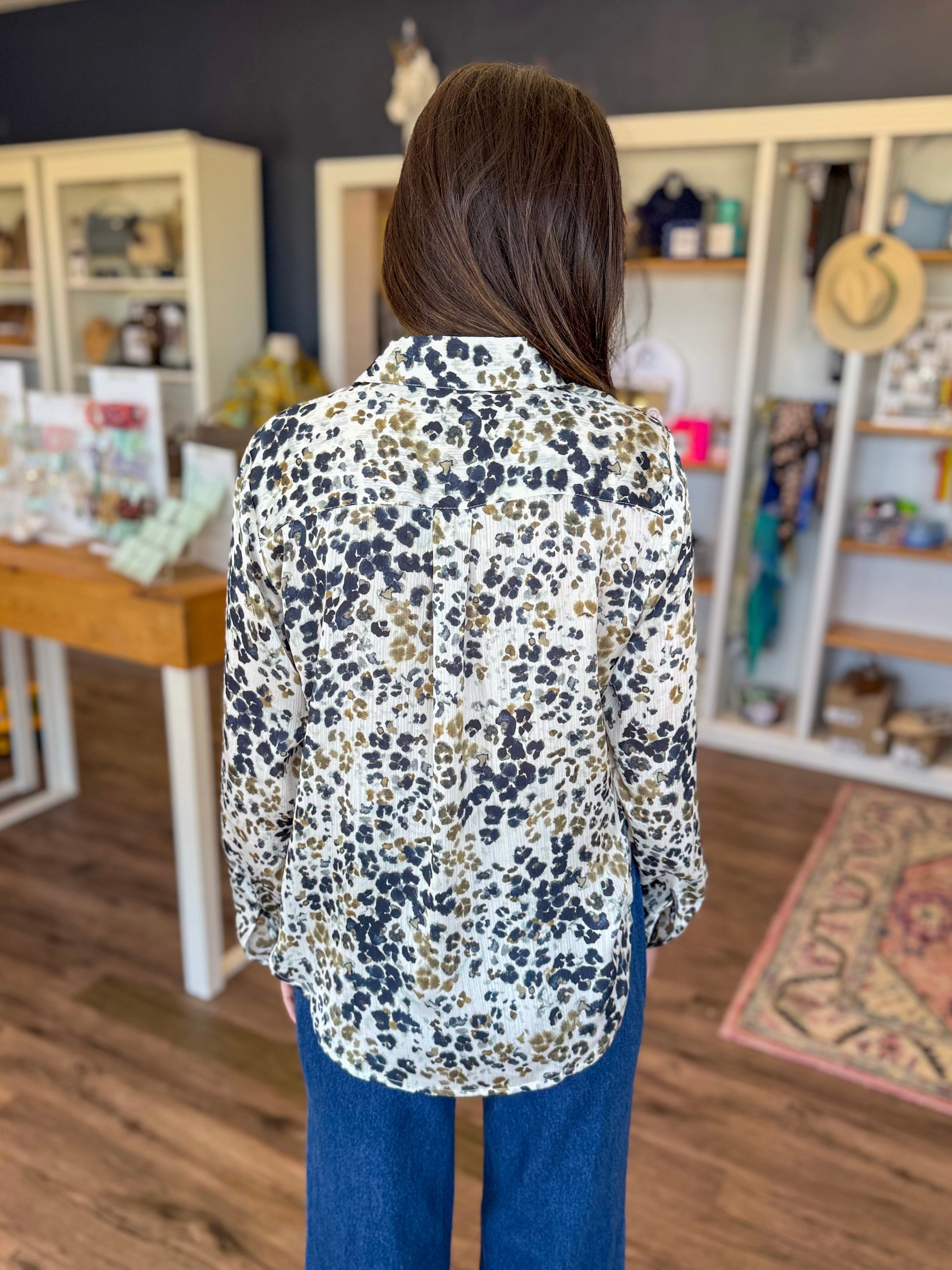 Natalie Long Sleeve Cheetah Blouse