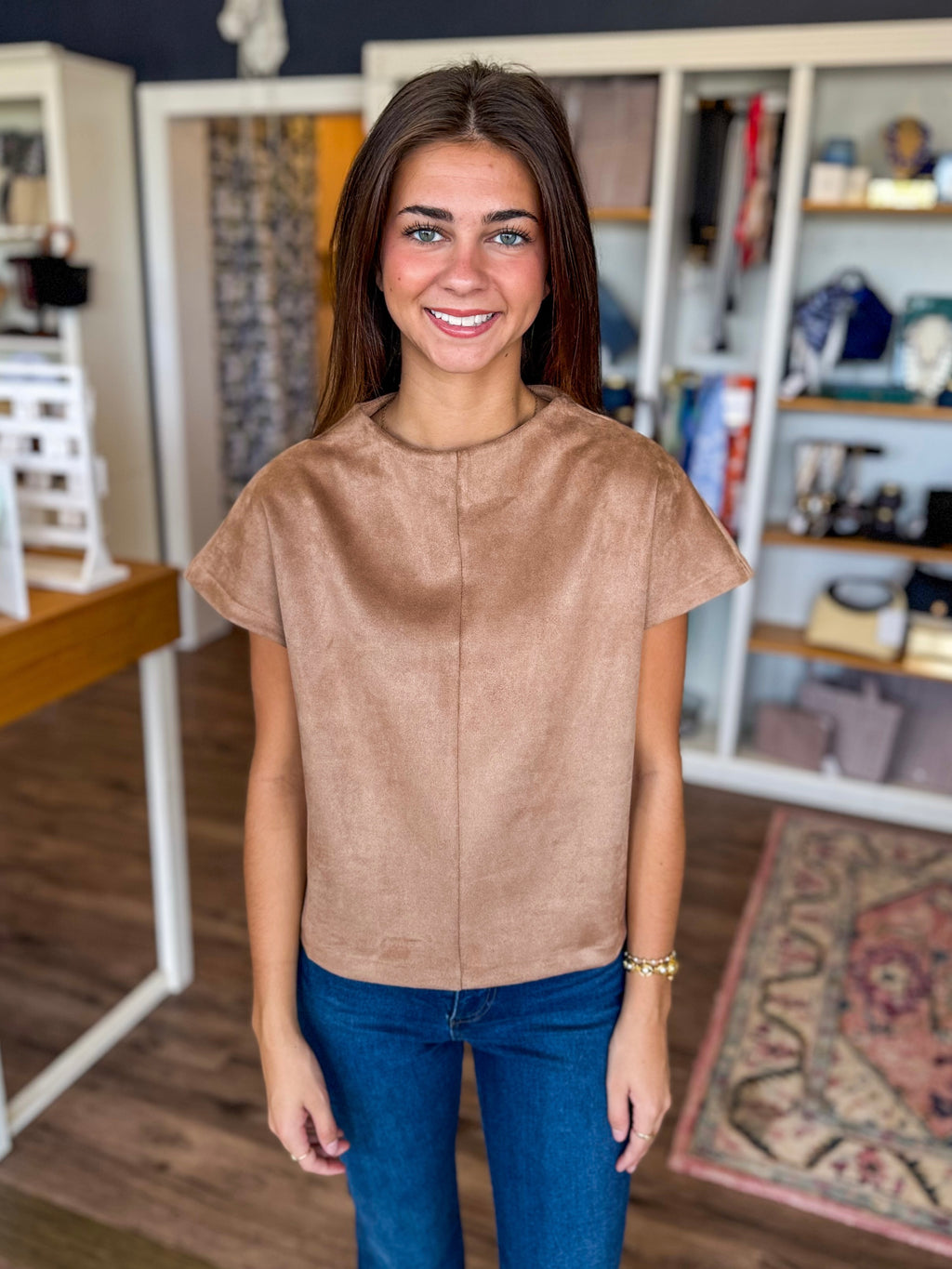 Short Sleeve Suede Top
