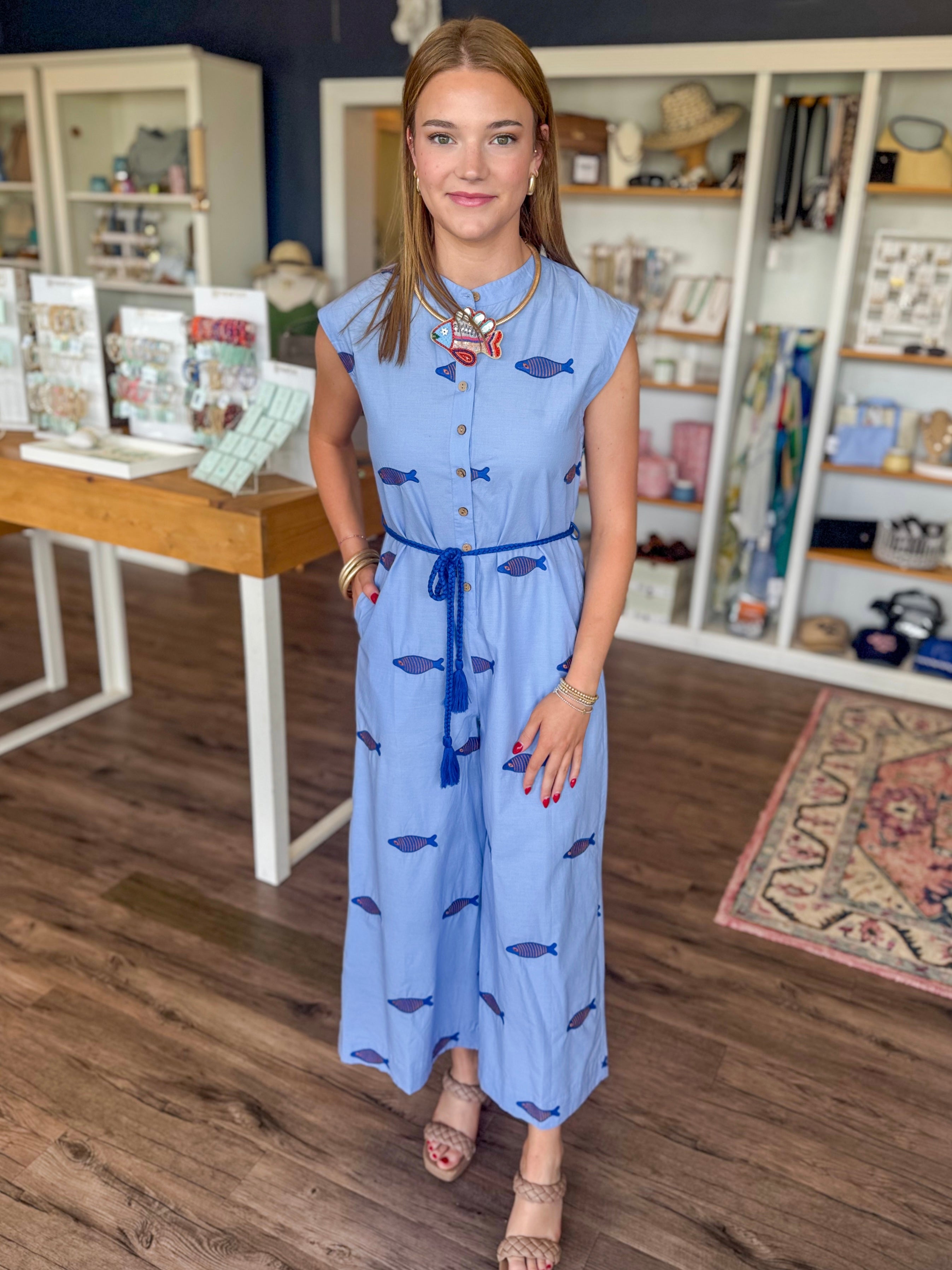 Embroidered Fish Jumpsuit