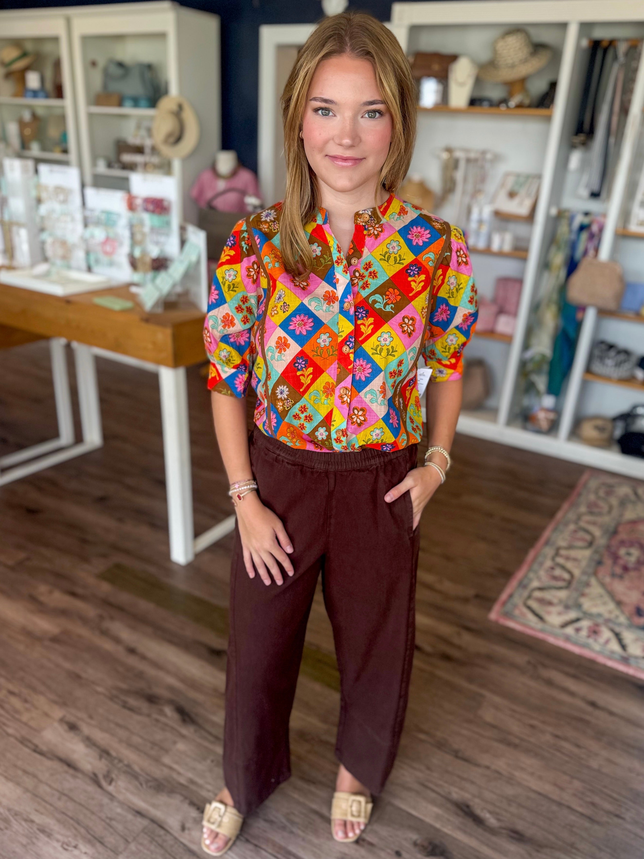 Block Patch Floral Top