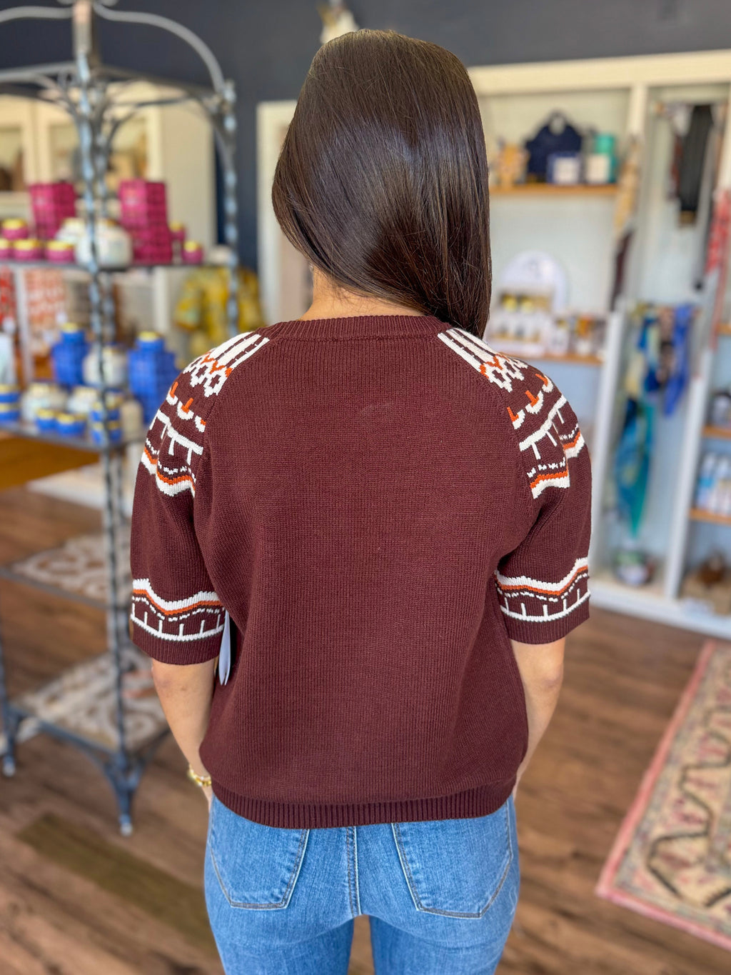 Brown Short Sleeve Sweater