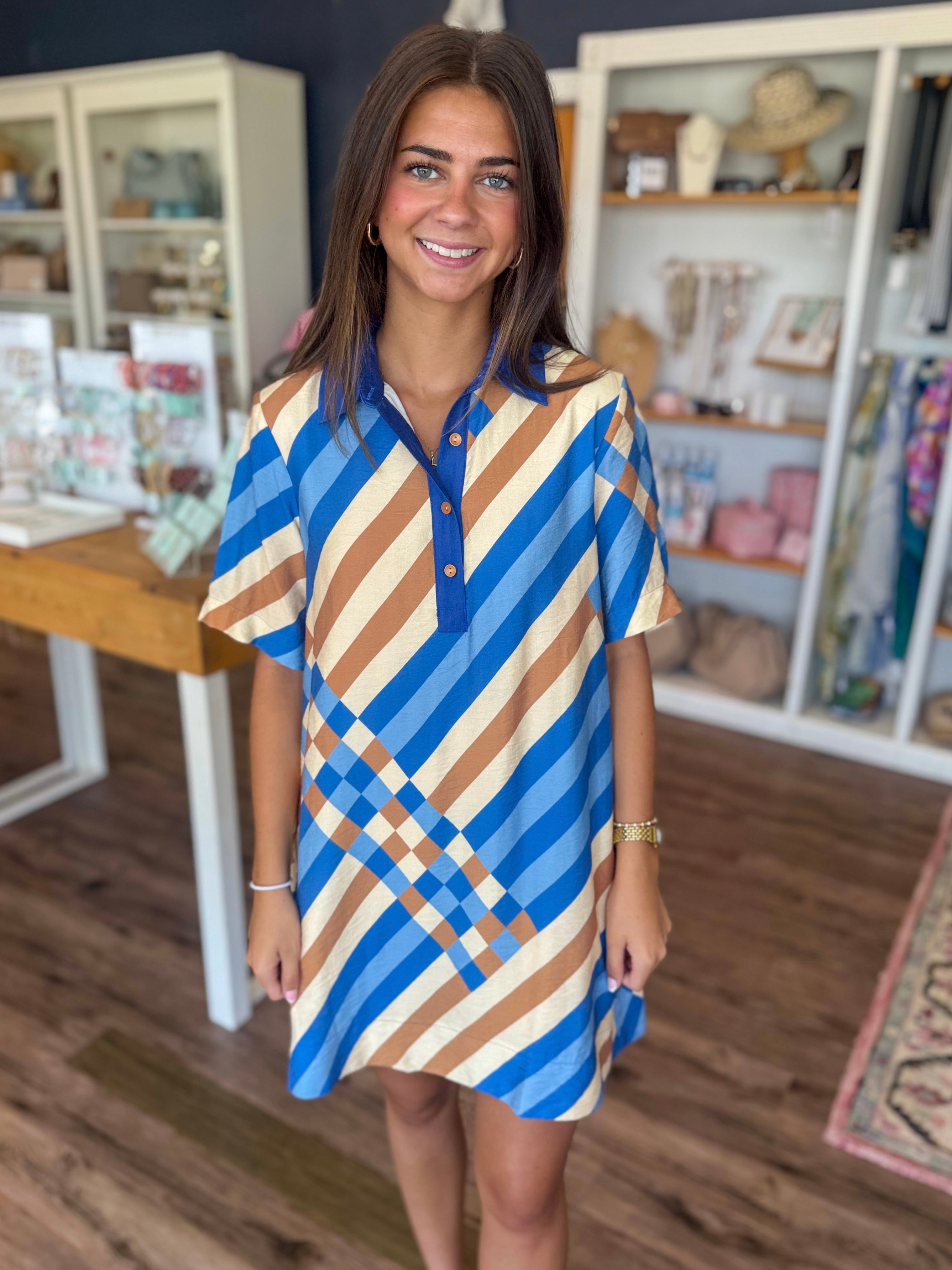 Crossweave Collar Swing Dress