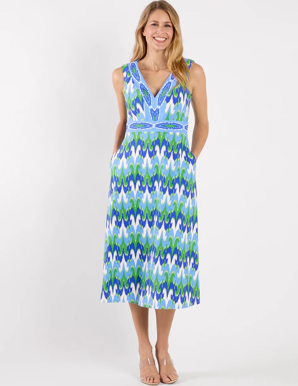 Bradley Dress in Paradise Ikat Cobalt