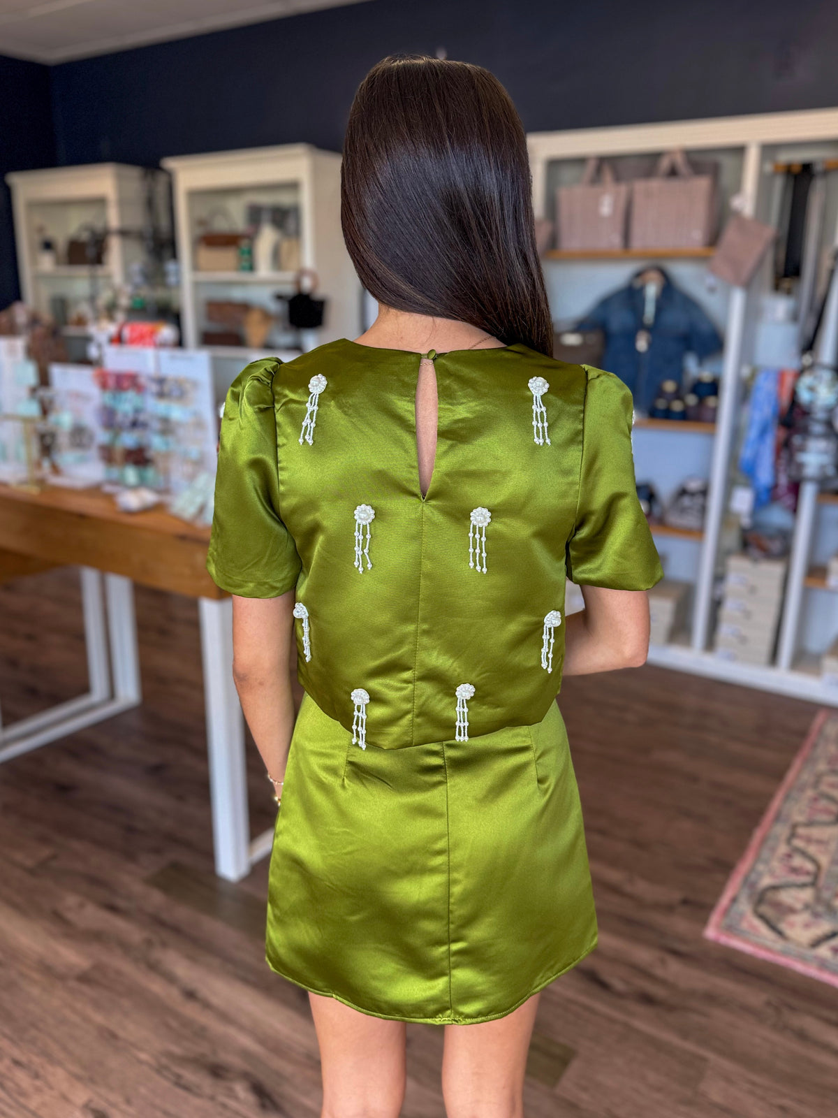 Olive Green Pearl Skirt