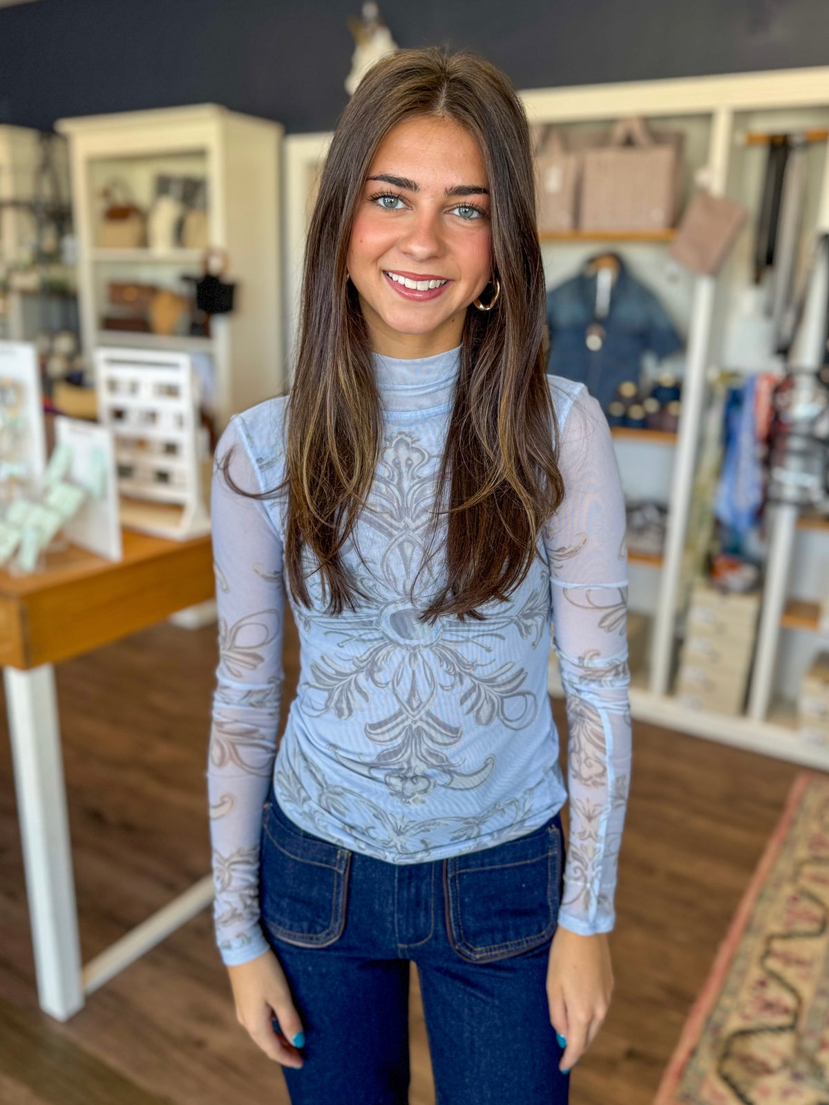 Jessa Mesh Top in Ice Blue