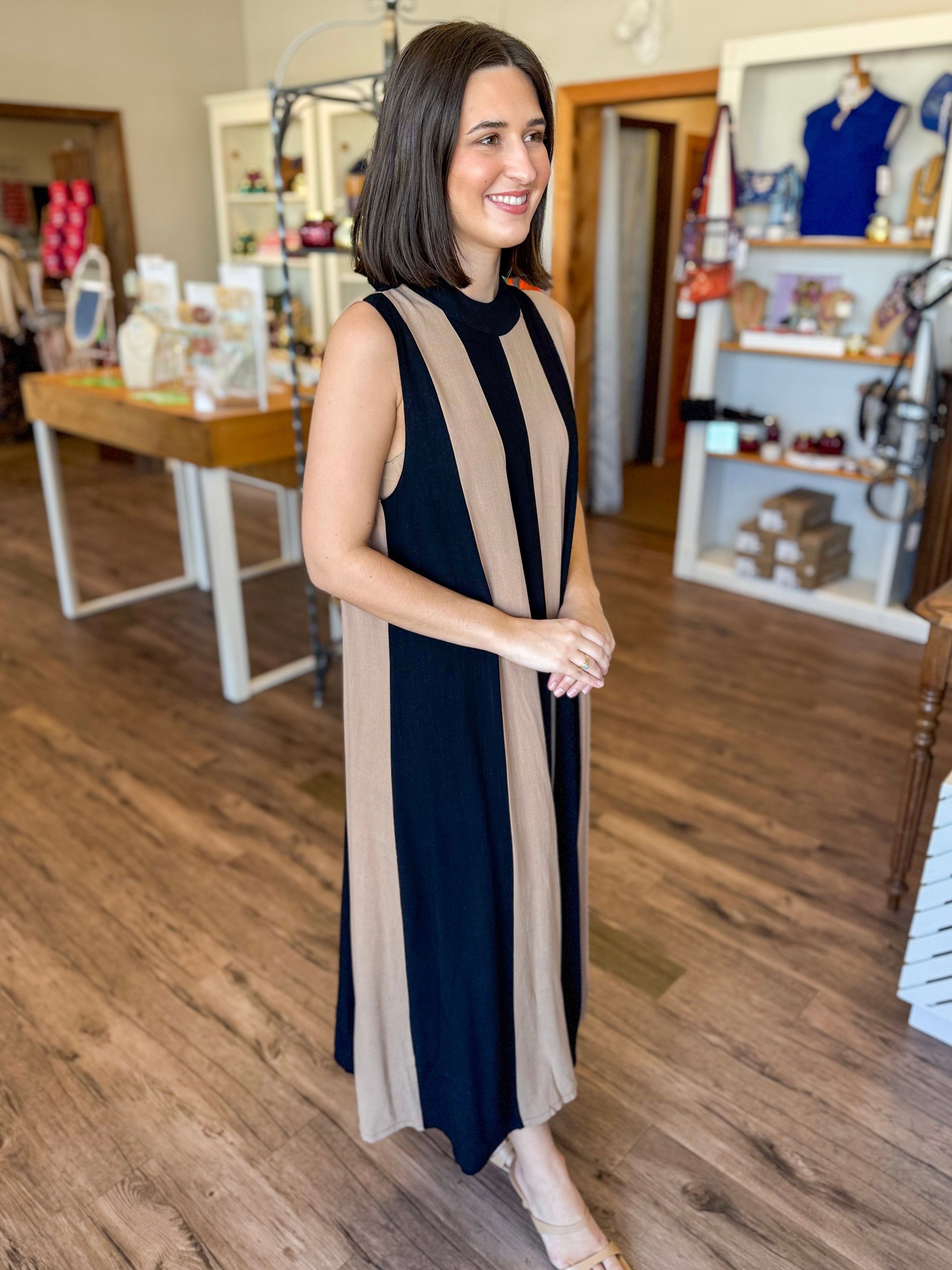Black and Tan Stripe Dress