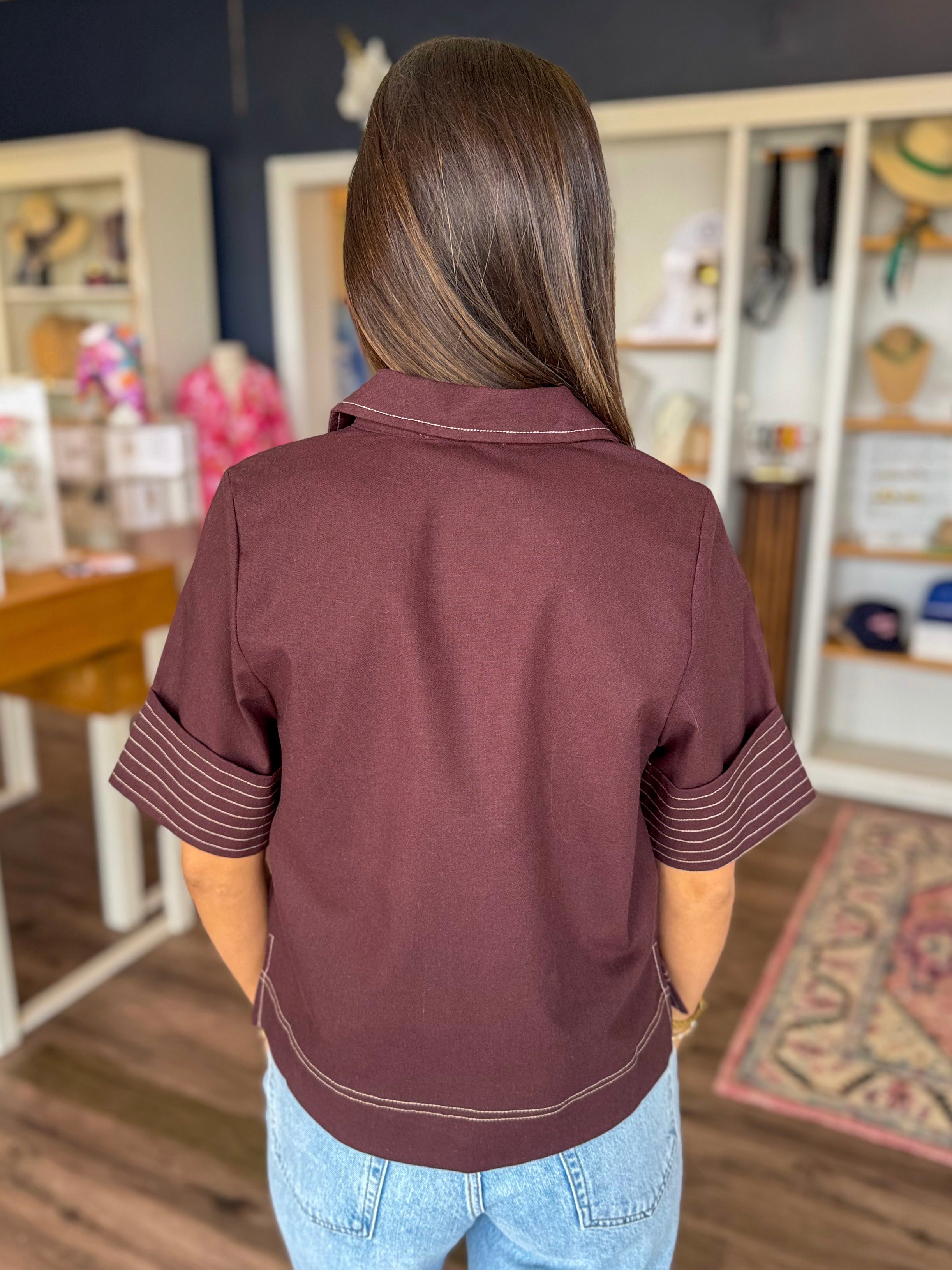Brown Boxy Stitching Top