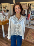 Cream Satin Button Up Blouse