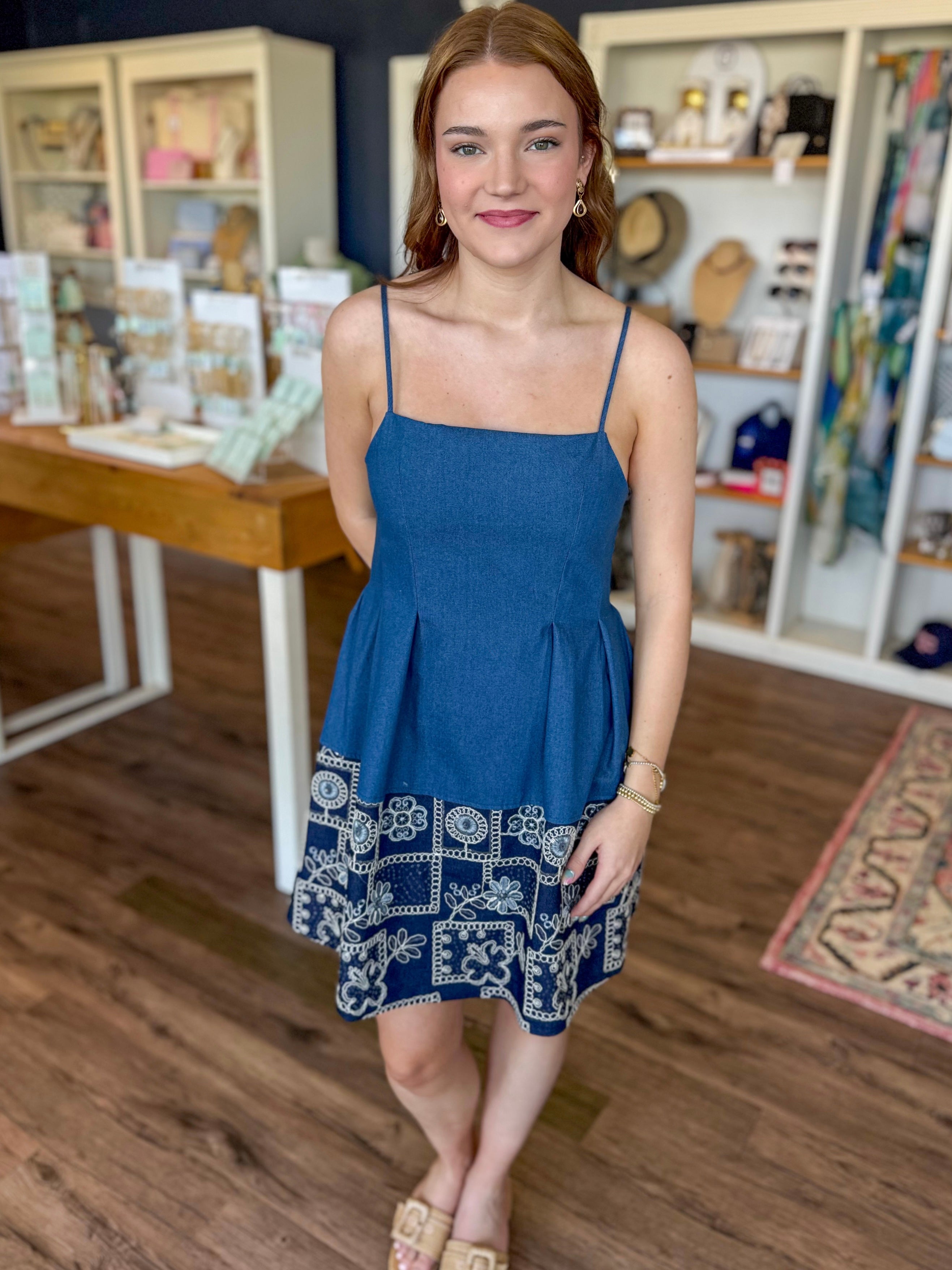 Denim Fit and Flare Embellished Dress