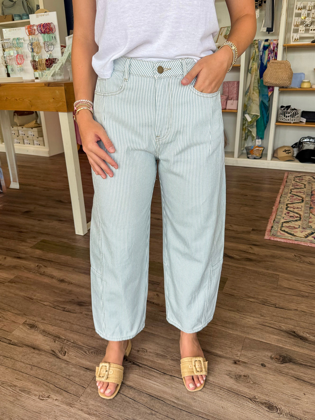Blue Stripe Barrel Pants