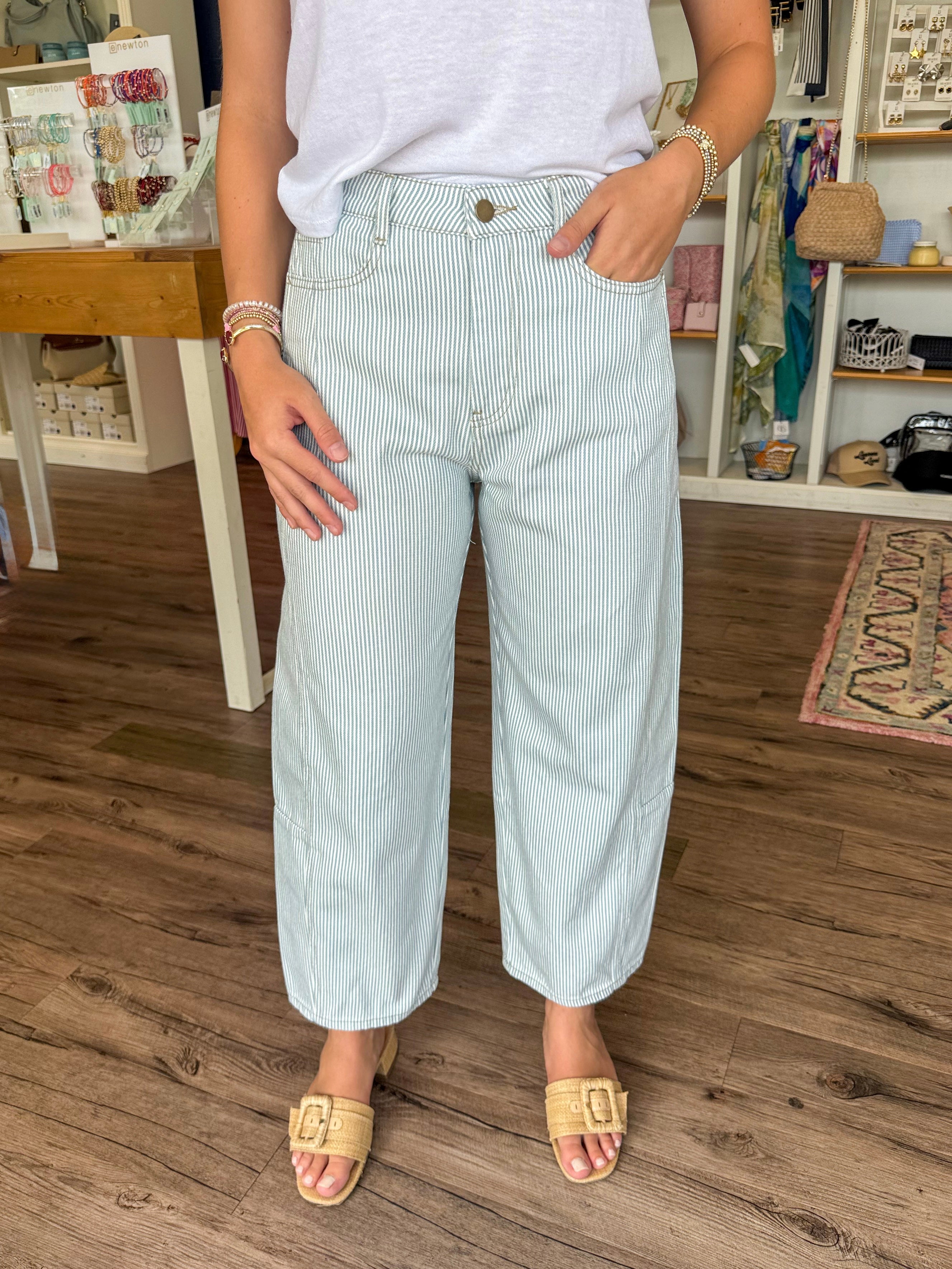 Blue Stripe Barrel Pants
