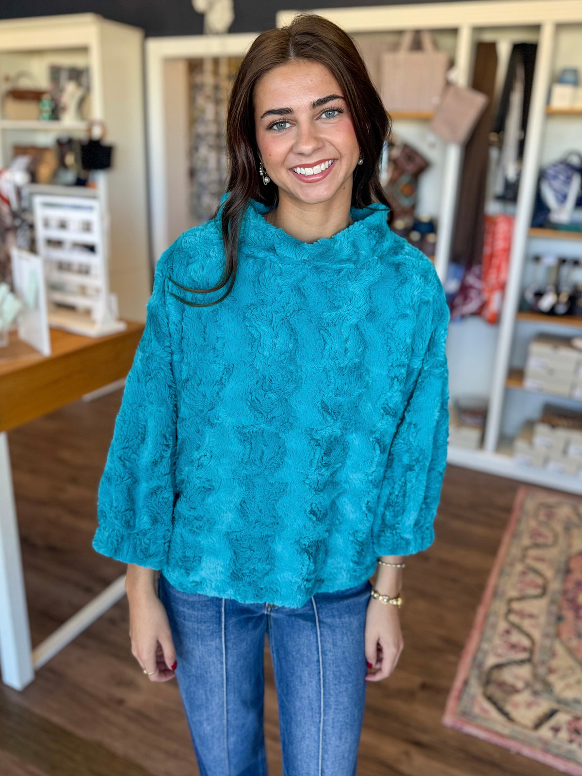 Faux Fur Popover in Teal
