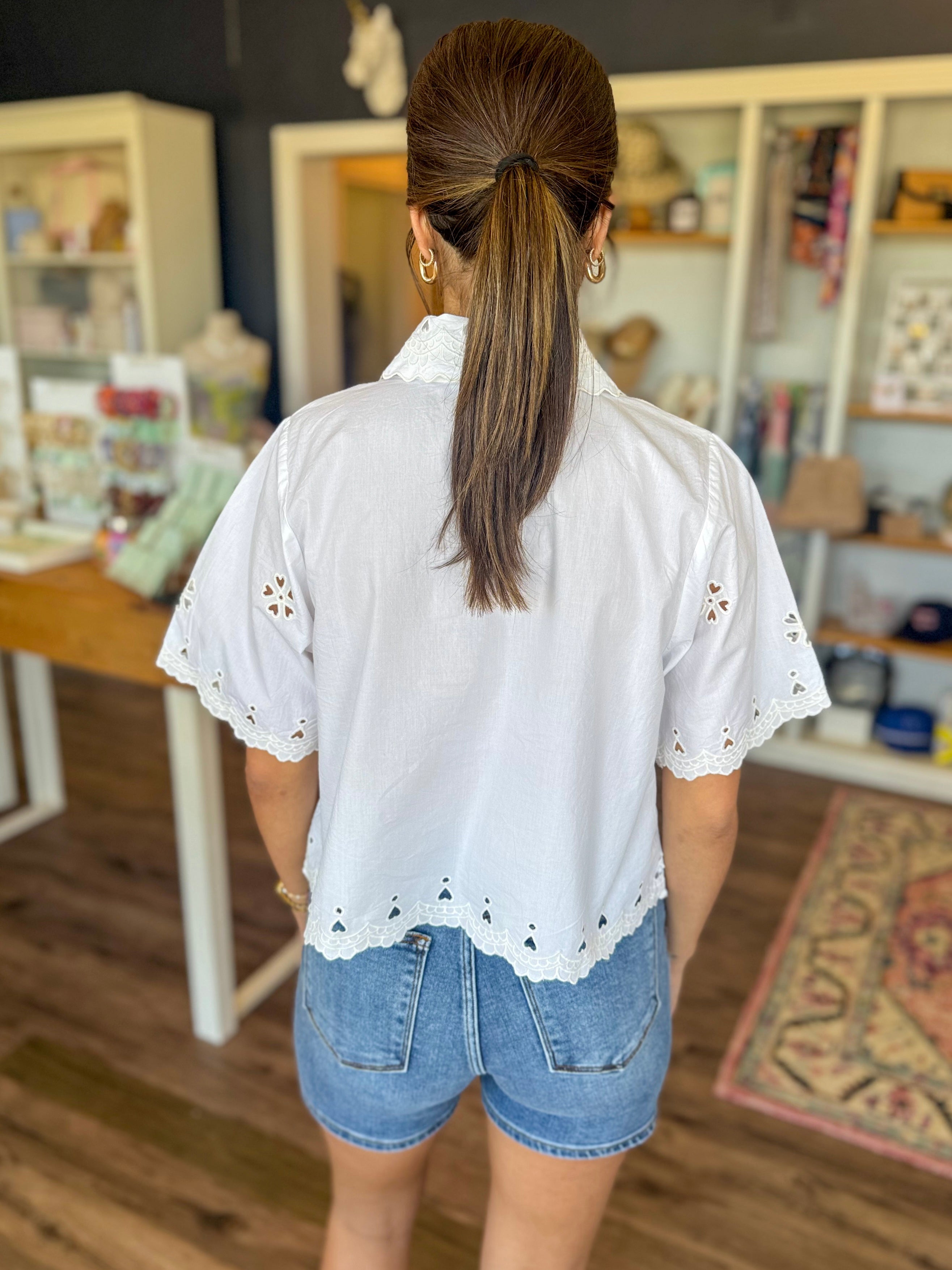 Flower Love Eyelet Collar Top