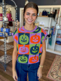 Neon Pumpkin Checkered Sweater
