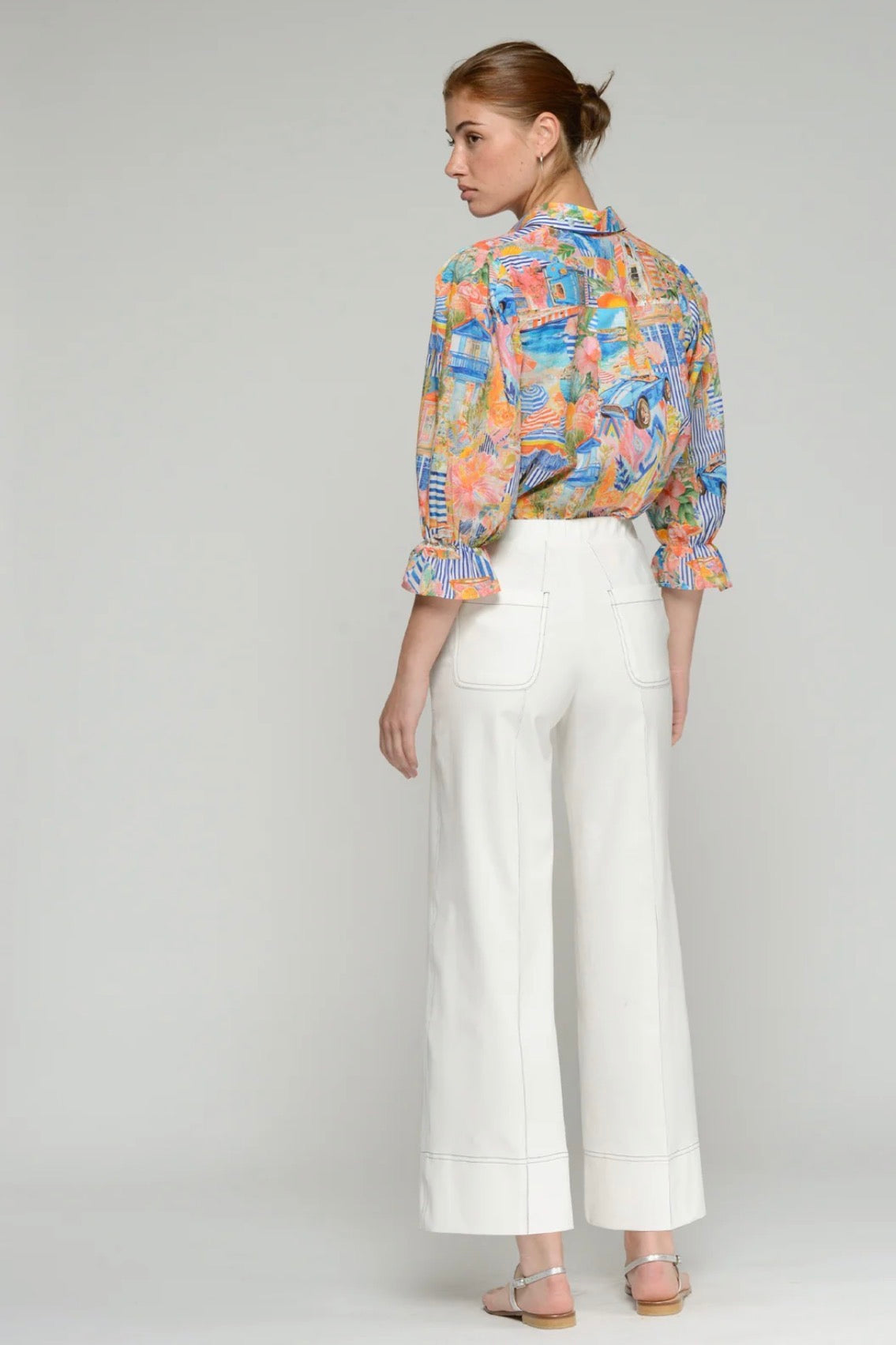 White and Navy Stitching Pant