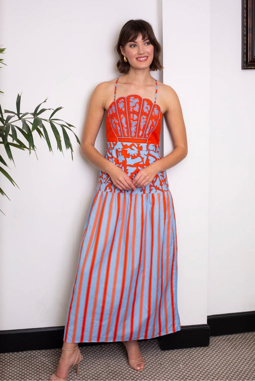 Hunter Coral Vine Stripe Midi Dress