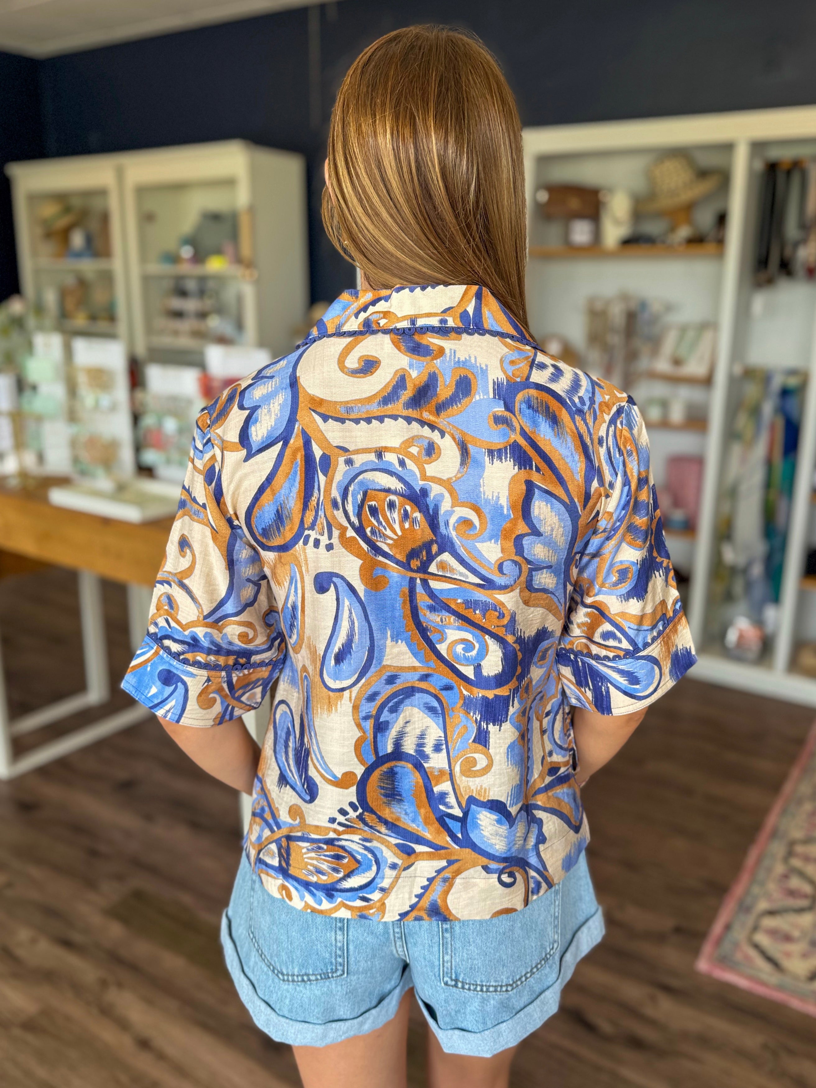 Golden Blue Paisley Top