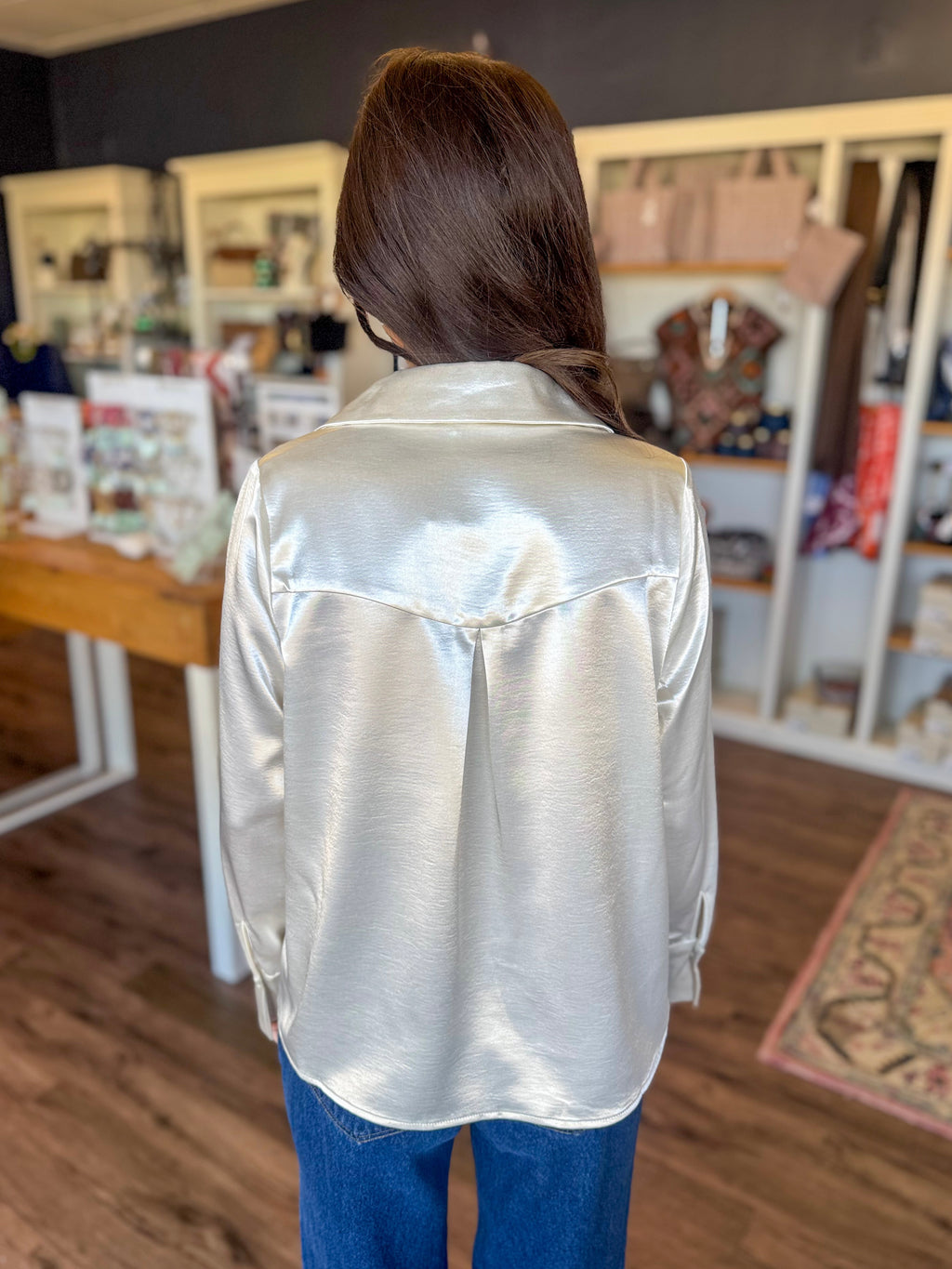 Cream Satin Button Up Blouse