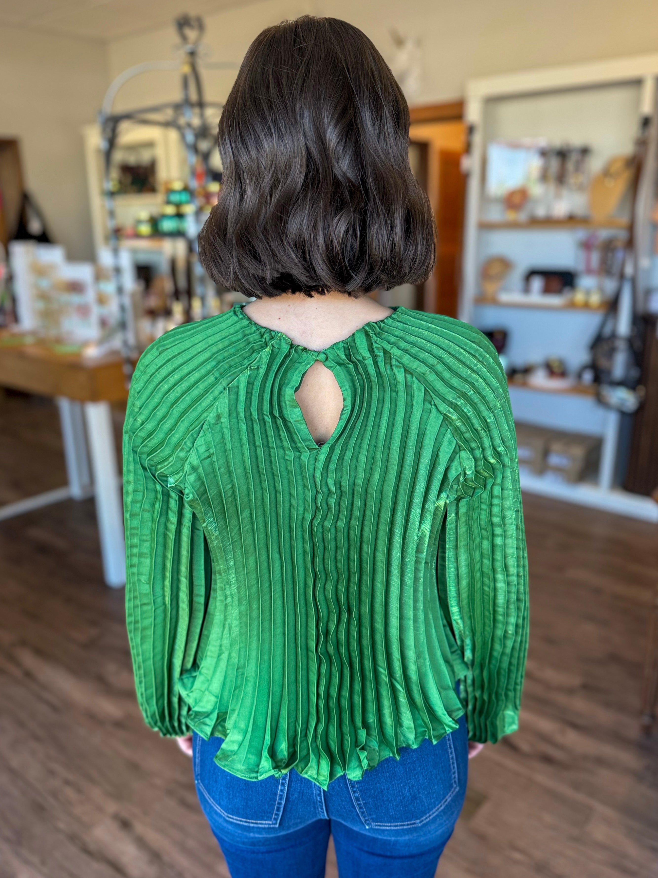 Green Pleated Top