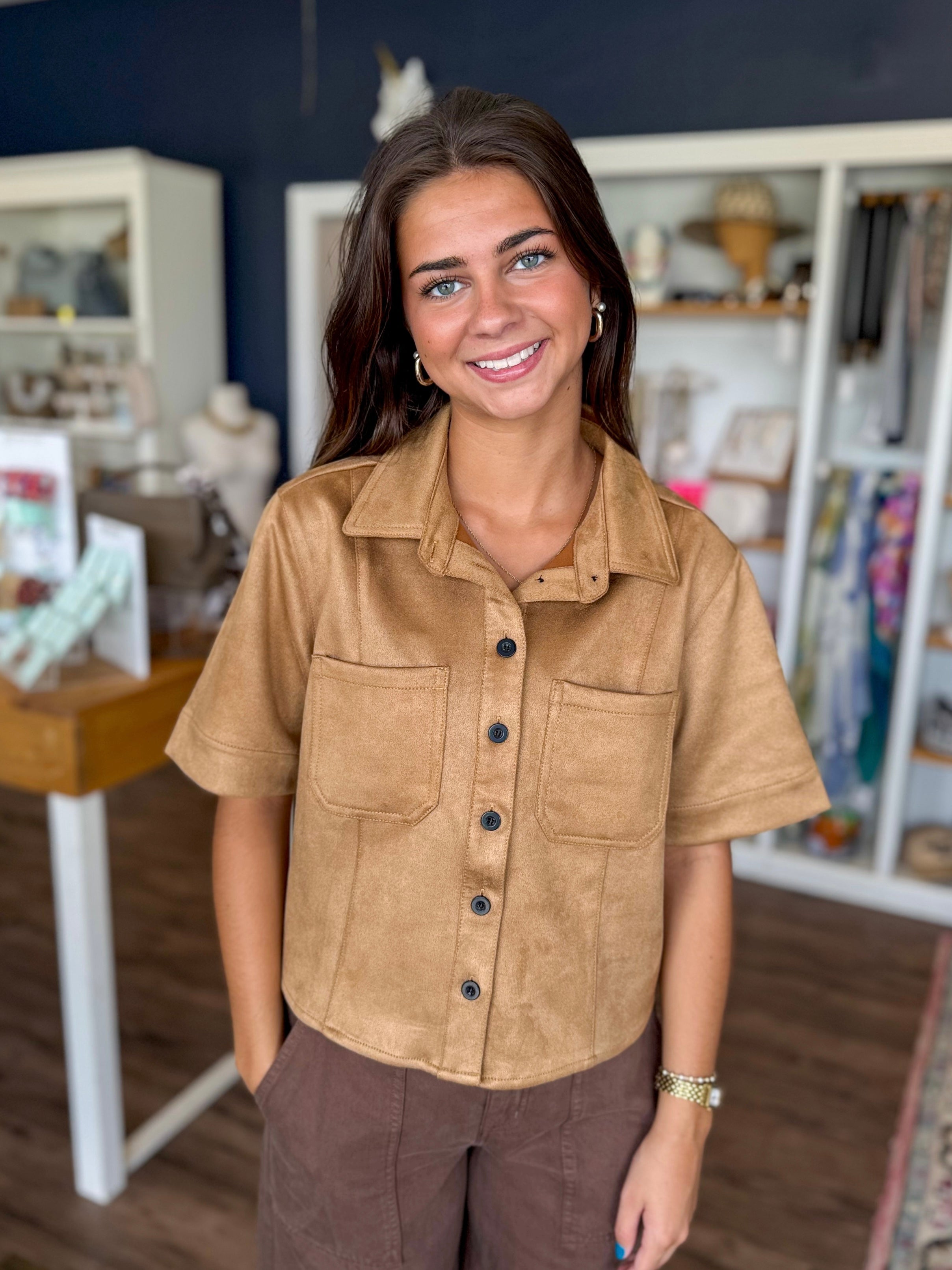 Gracie Suede Button Up
