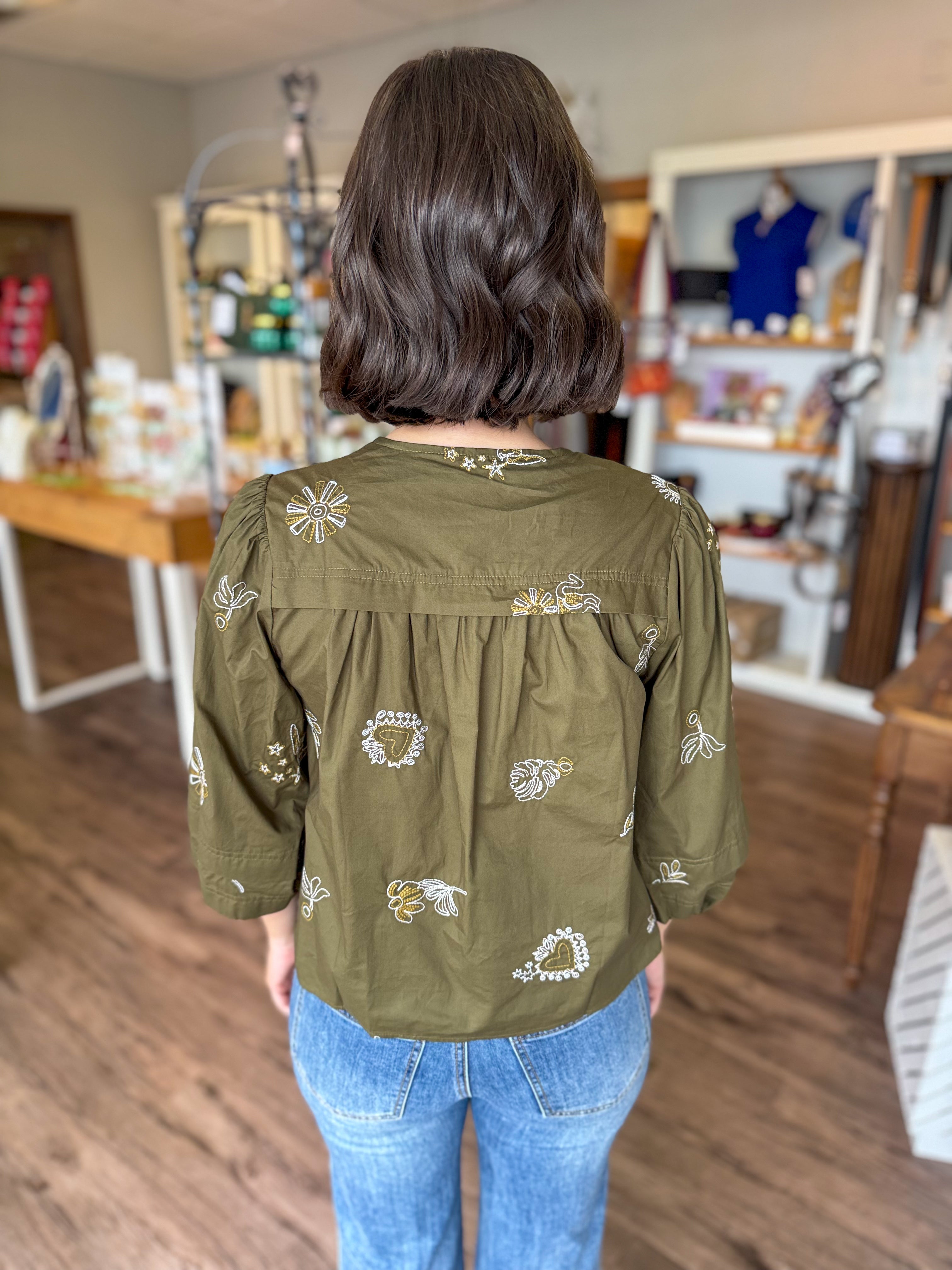 Olive Embroidery Blouse