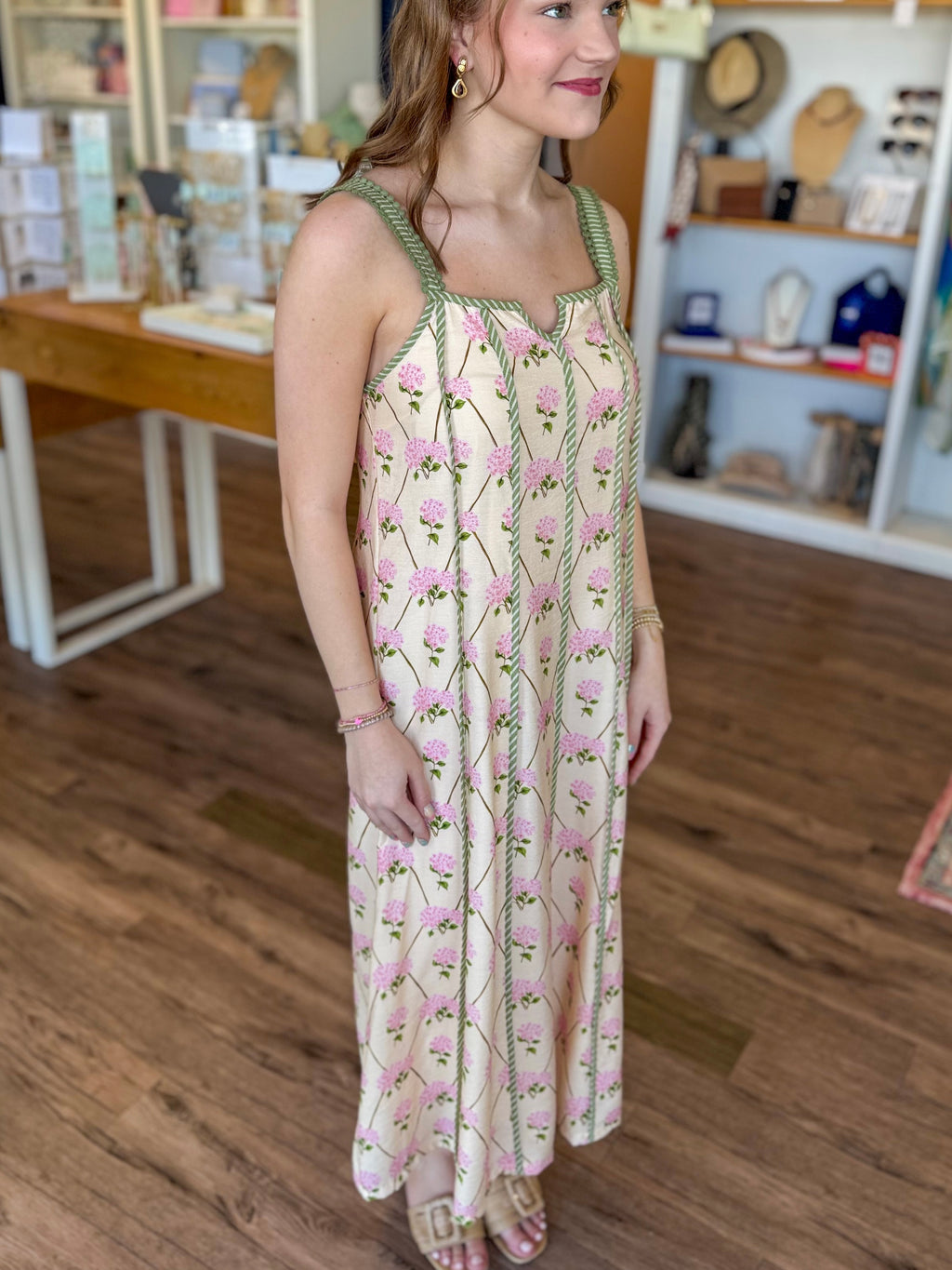 Baby Pink and Green Floral Maxi