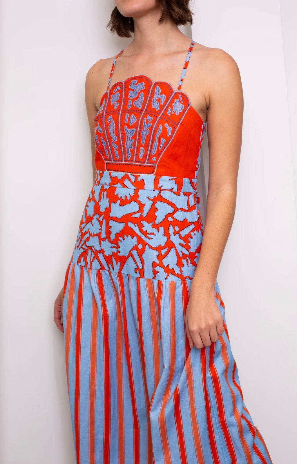 Hunter Coral Vine Stripe Midi Dress