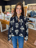 Black Floral Long Sleeve Top