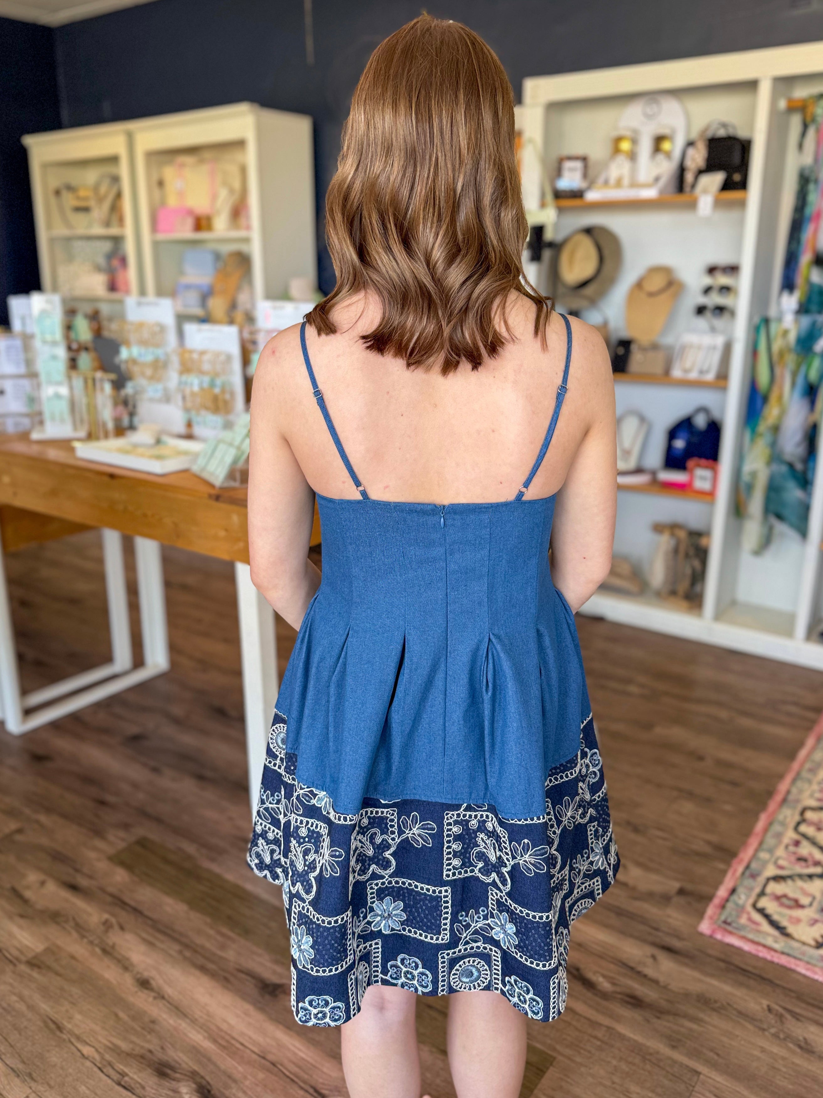 Denim Fit and Flare Embellished Dress