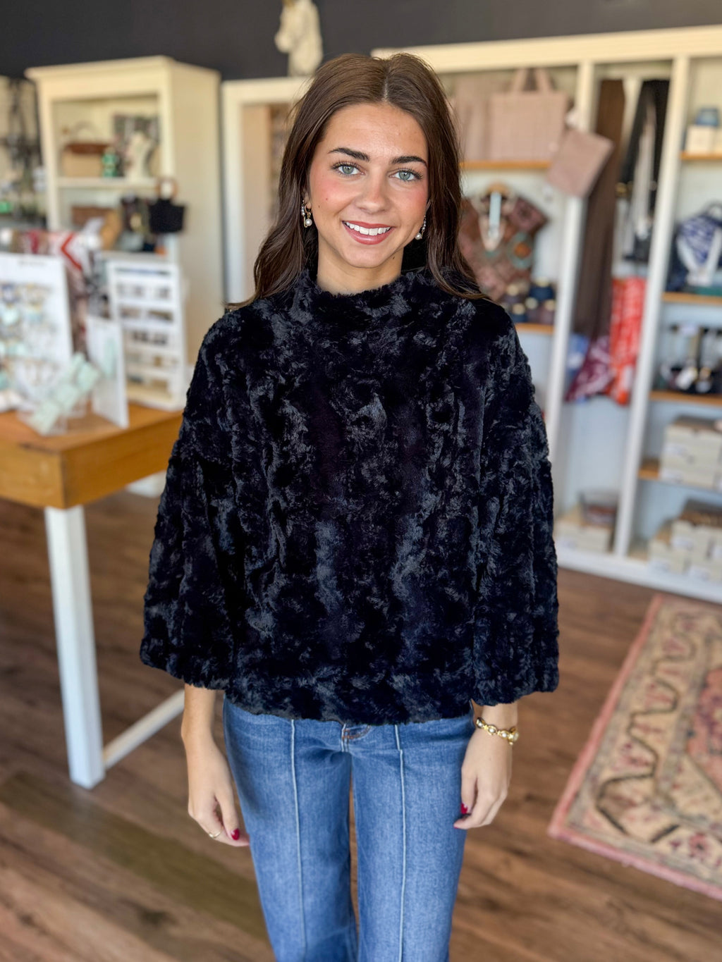 Faux Fur Popover in Black