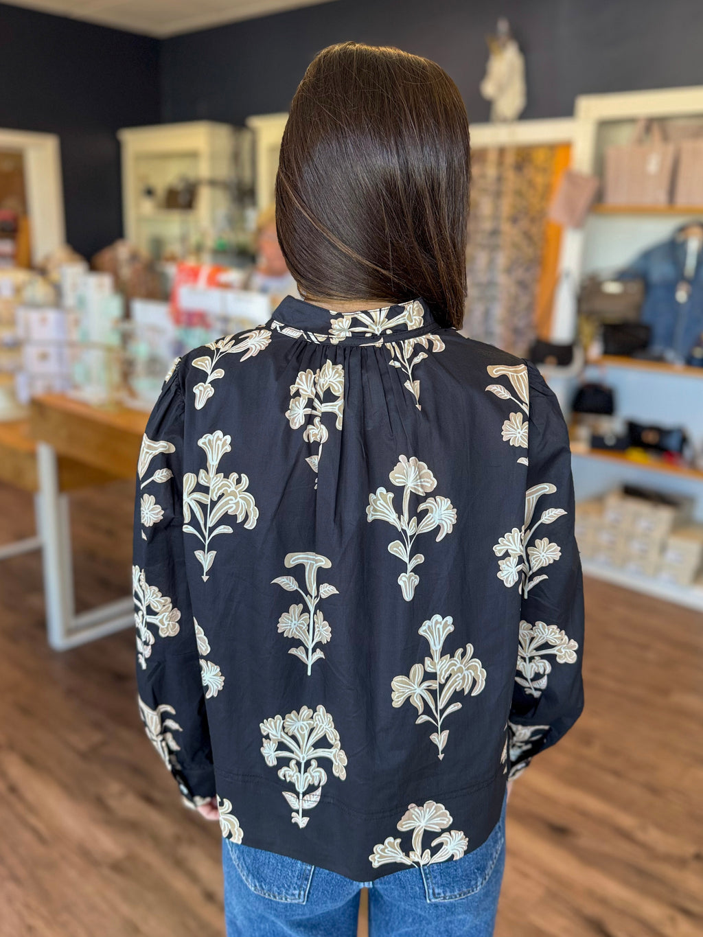 Black Floral Long Sleeve Top