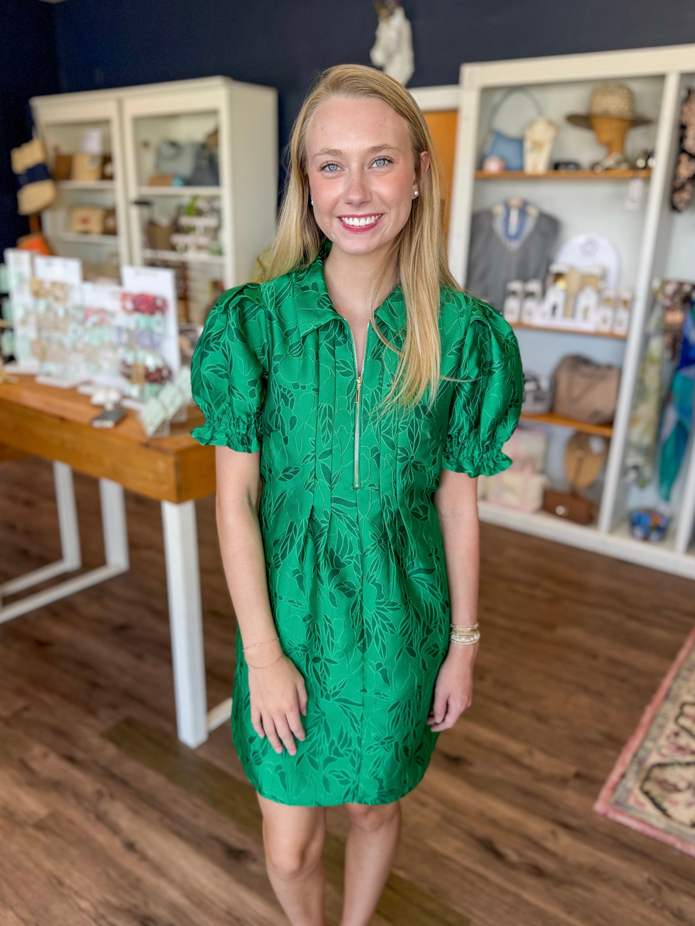 Emerald Stitch Brocade Front Stitch Dress