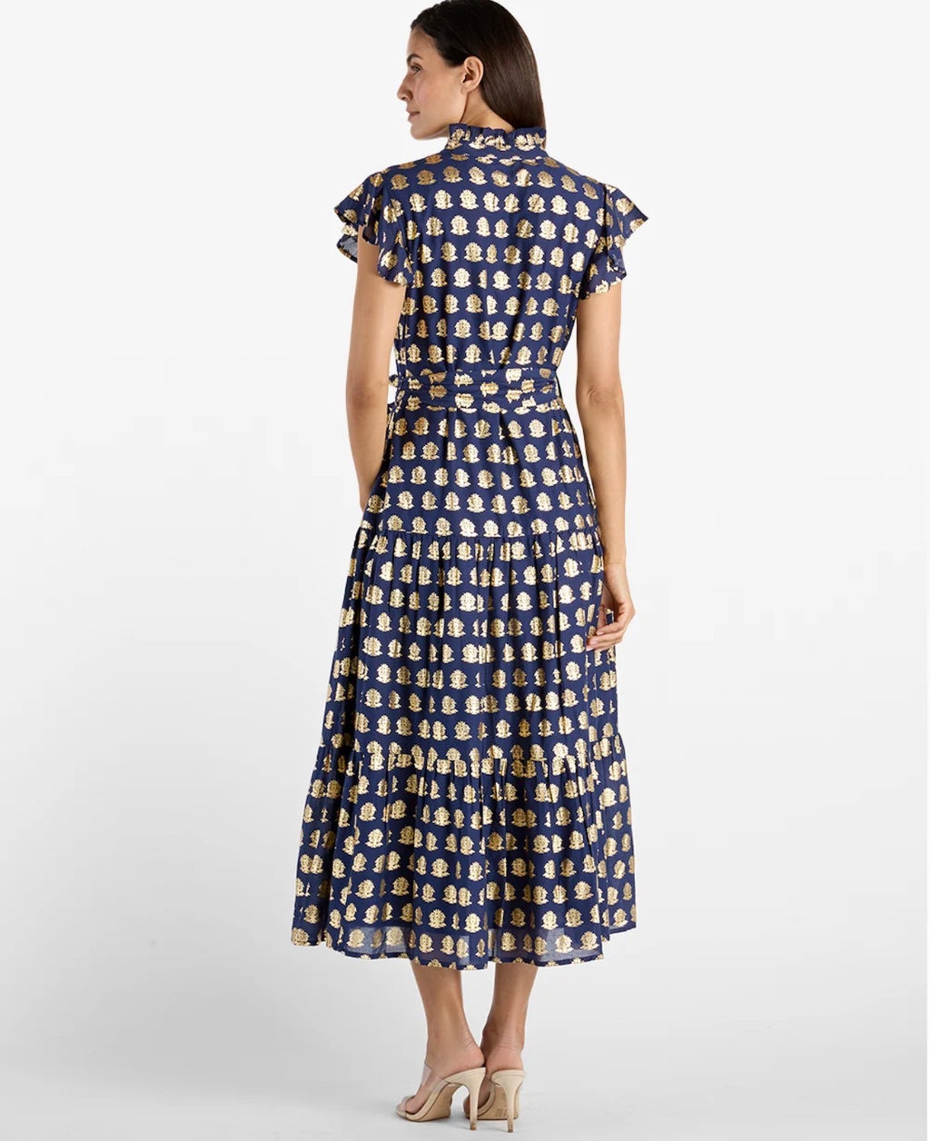 Mirabella Foulard Gold and Navy Dress