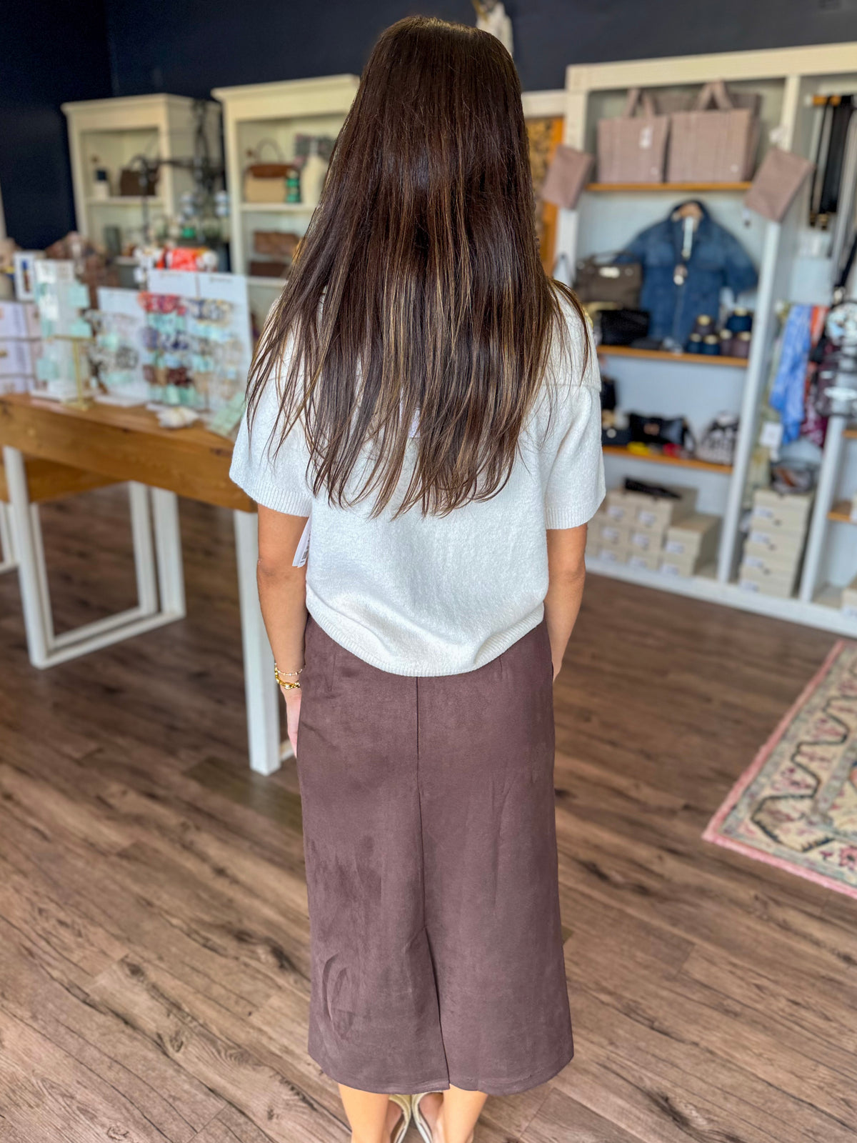 Brown Suede Midi Skirt
