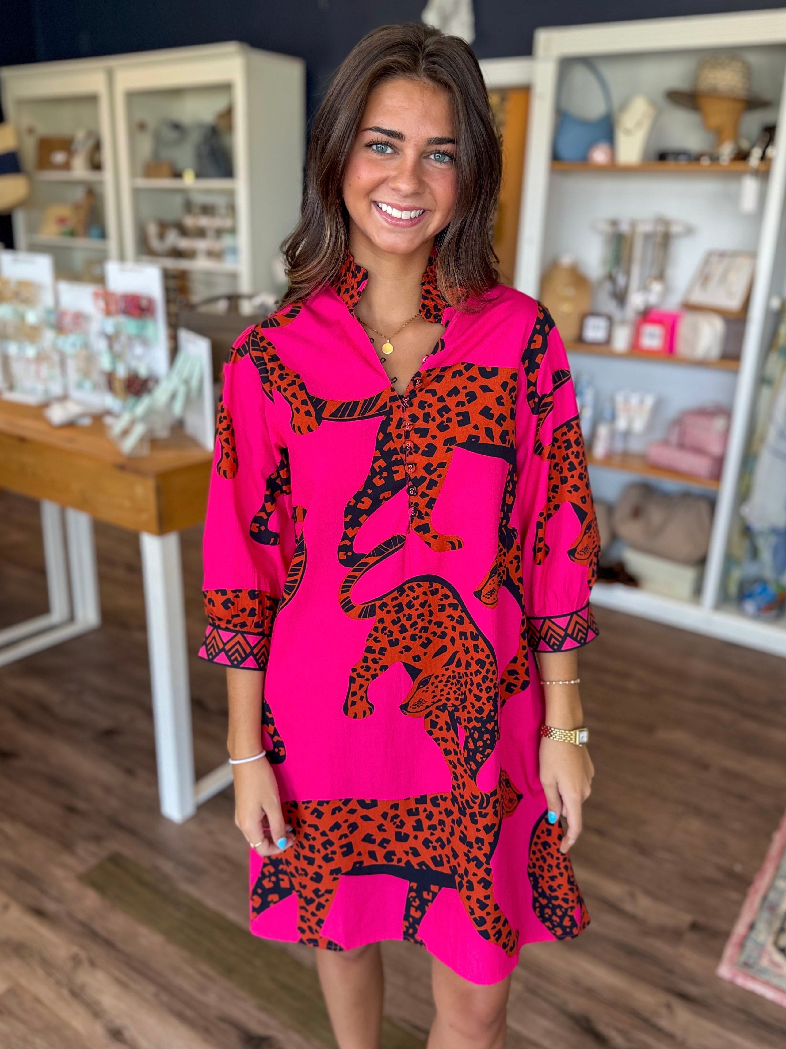 Dahlia Pink Leopard Dress