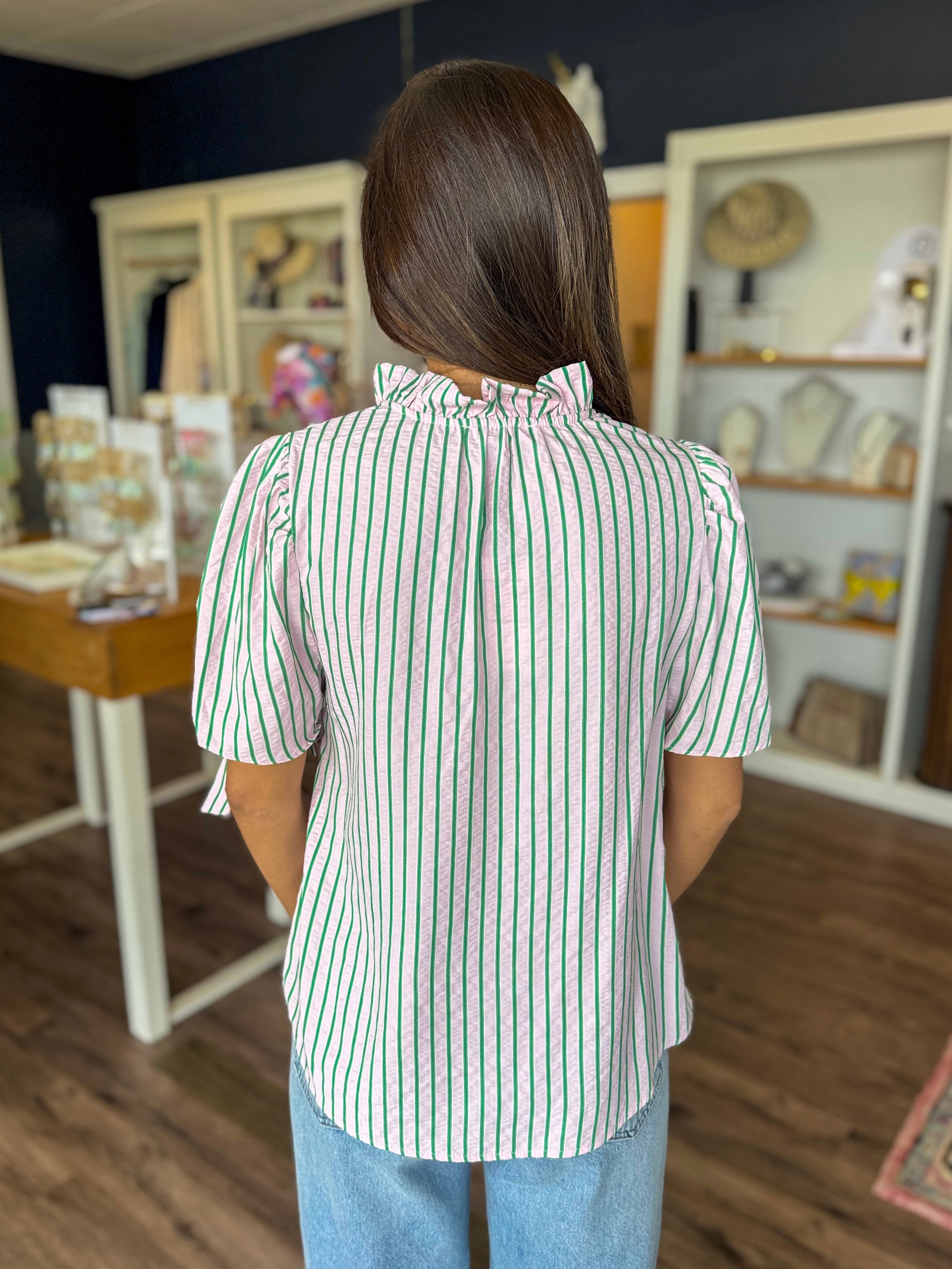 Pink and Green Stripe Top