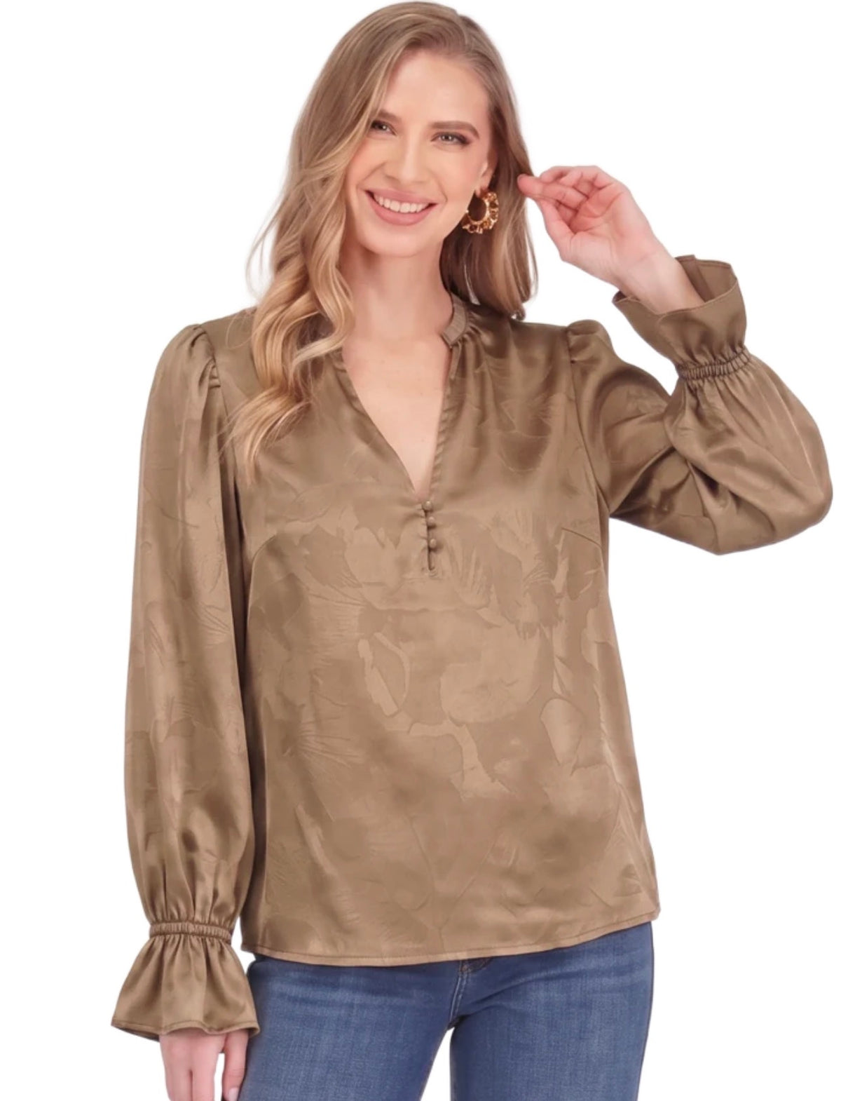 Brown Split Neck Blouse