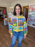 Pastel Sequin Color Block Pumpkin Cardigan