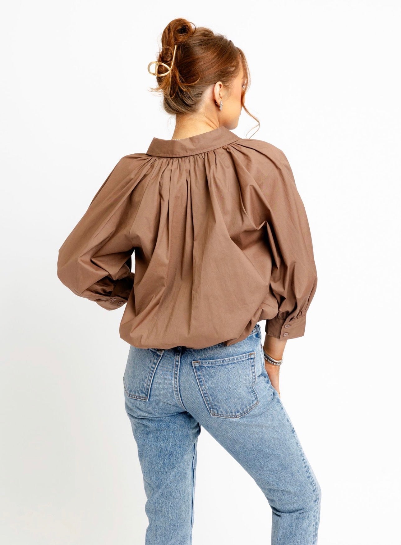 Brown Poplin Bubble Top