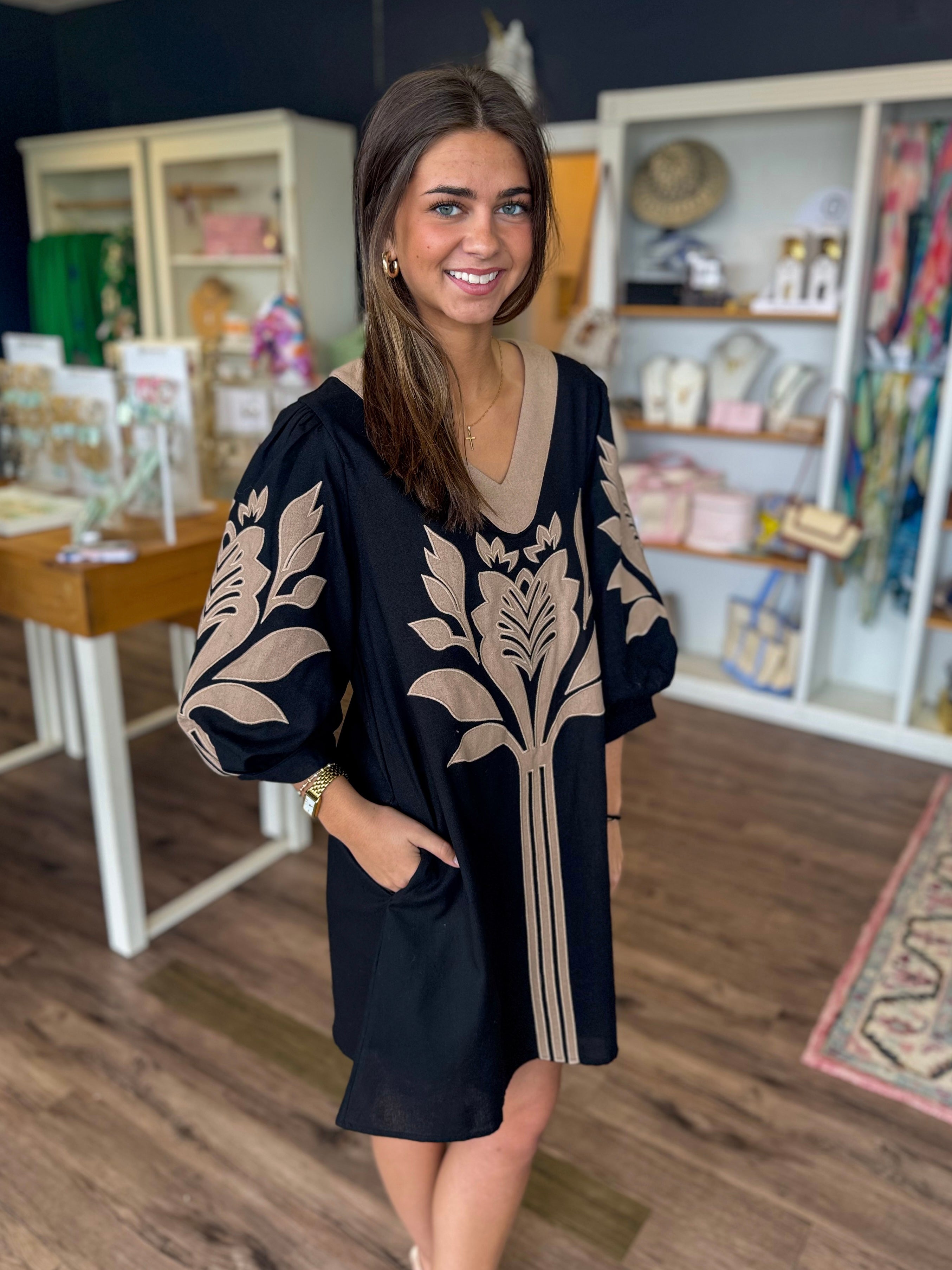 Black and Tan Palm Dress