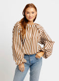 Brown Stripe Bubble Long Sleeve Top